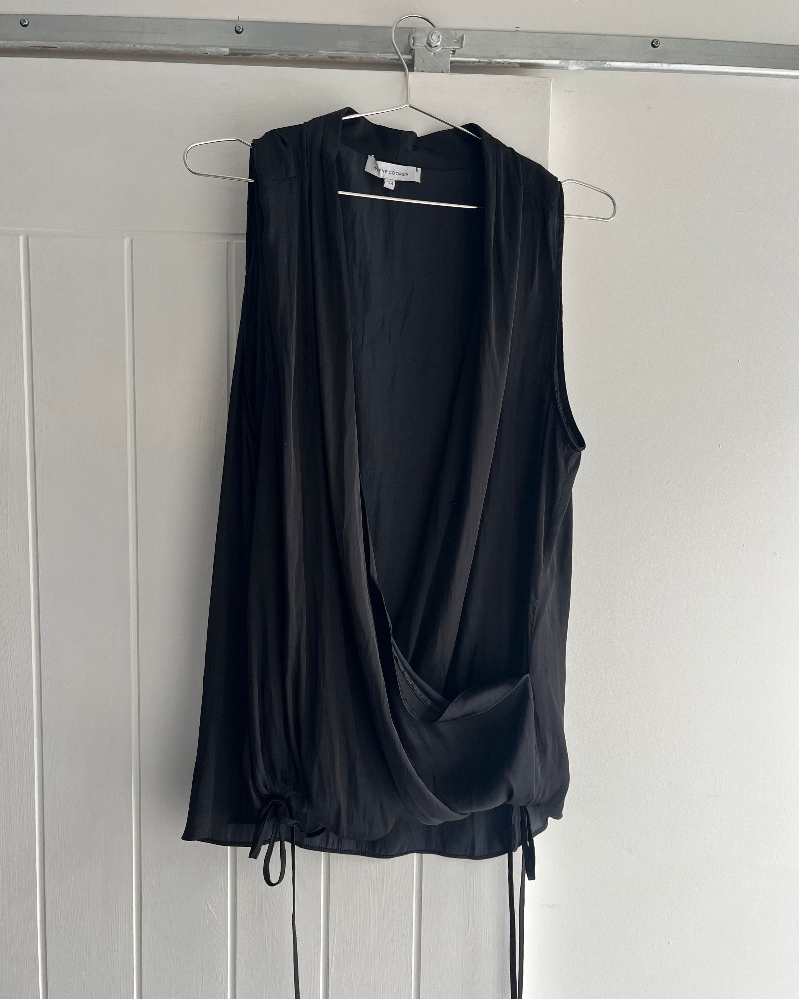 2000s black plunge wrap tank top