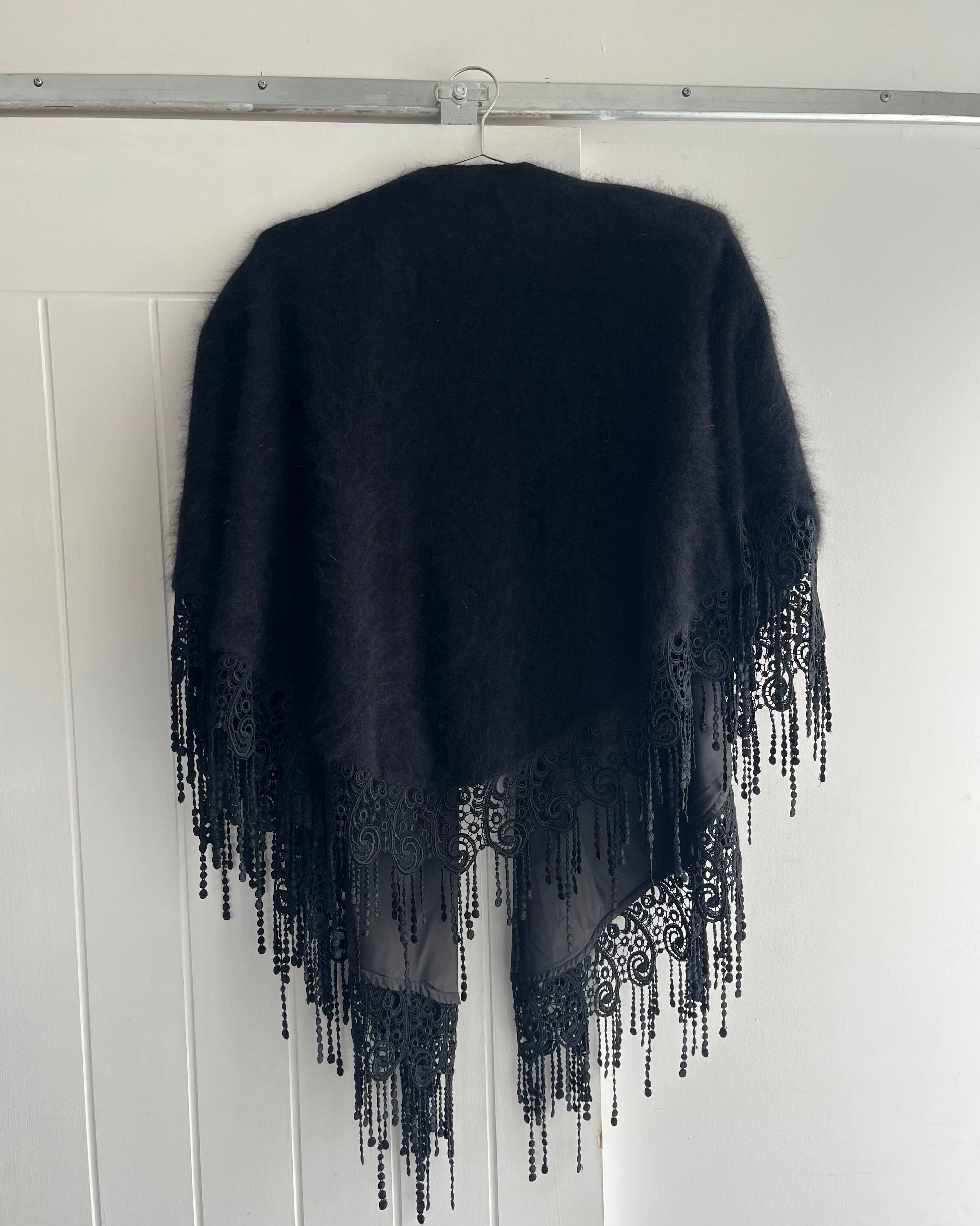90s black angora tassel shawl