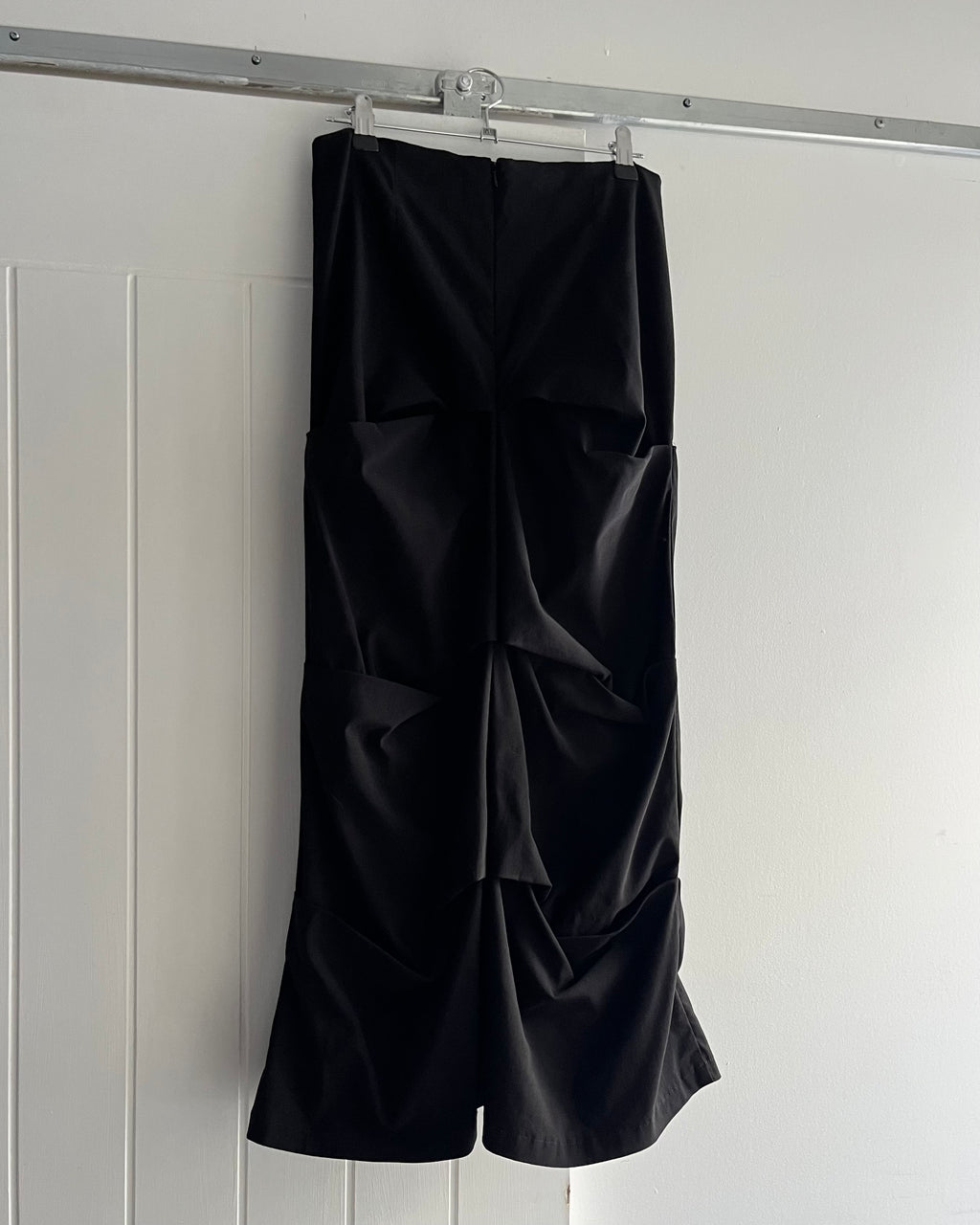 2000s black ruched tech midi skirt