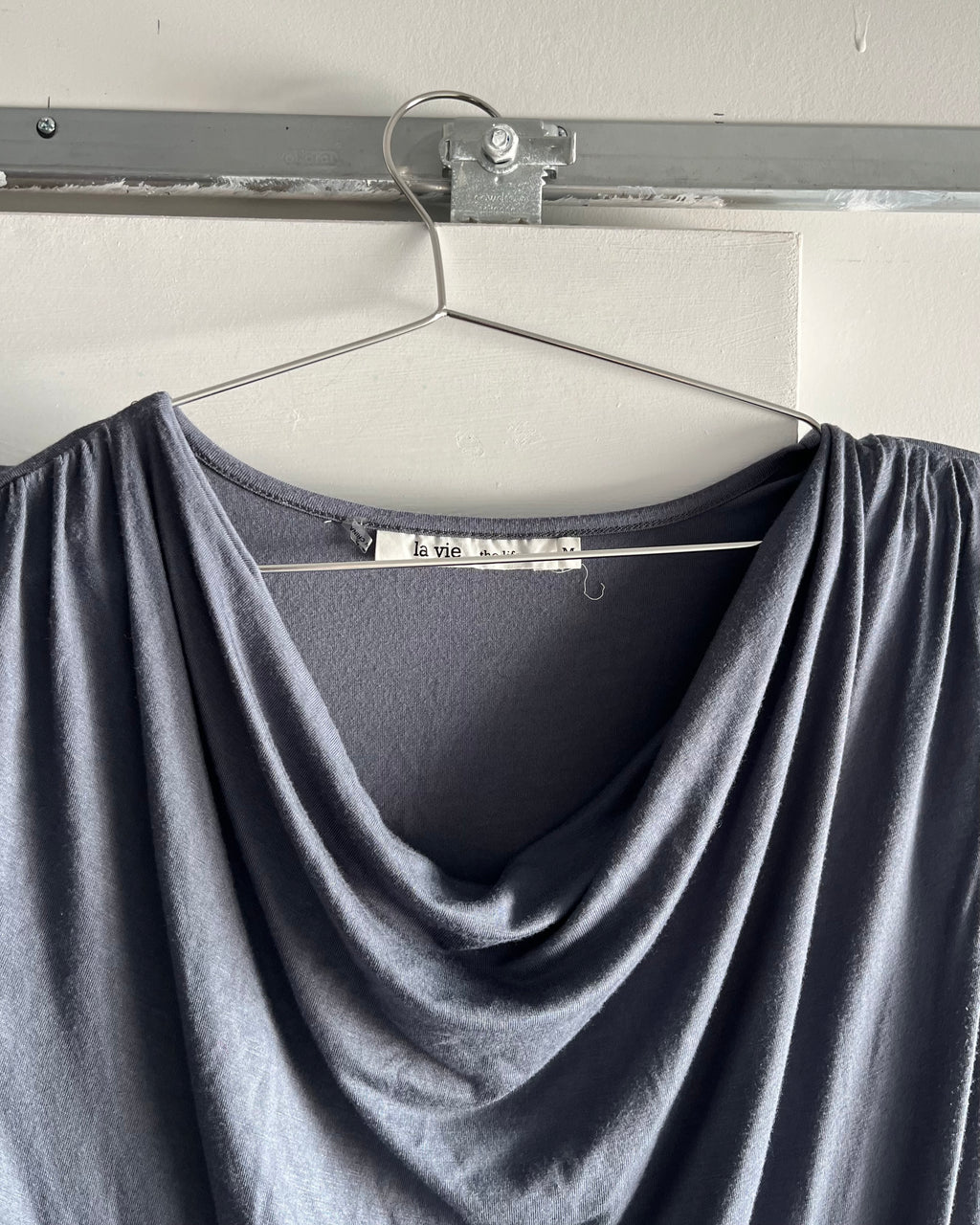 2000s blue grey off shoulder  top