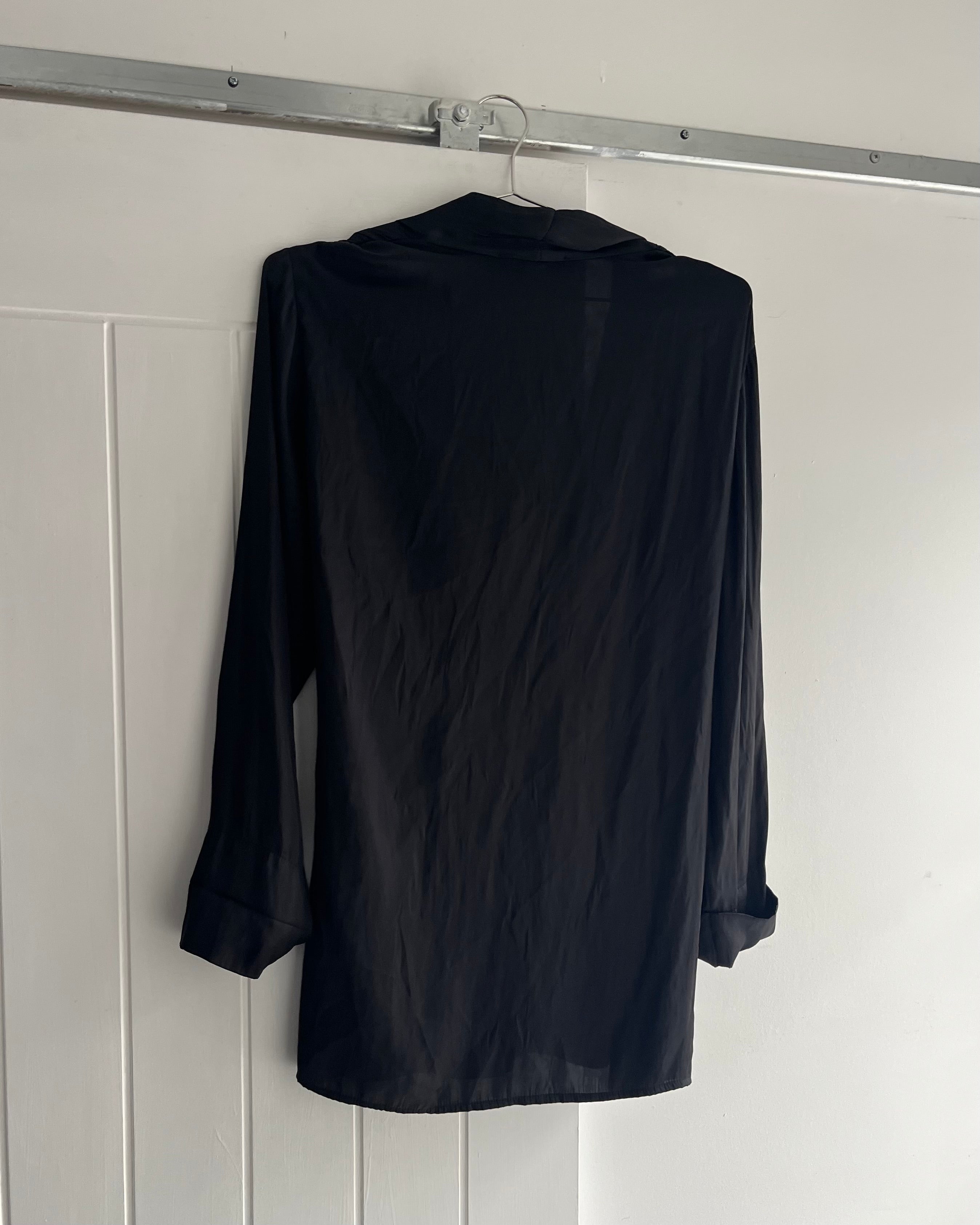 2000s black wrap plunge blouse  top