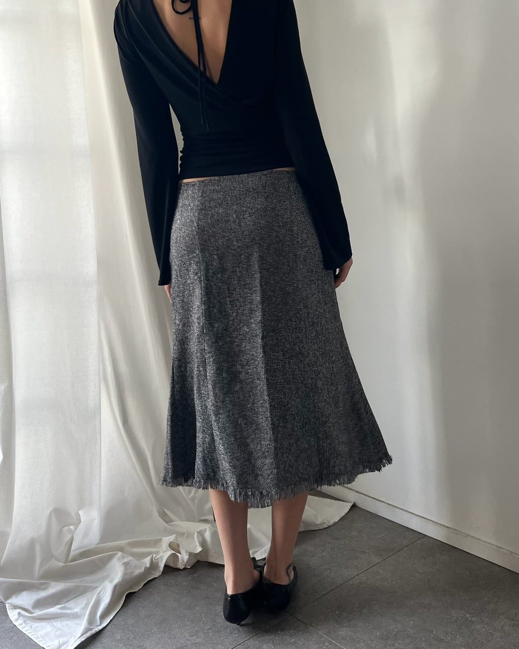 2000s grey asymmetrical midi skirt
