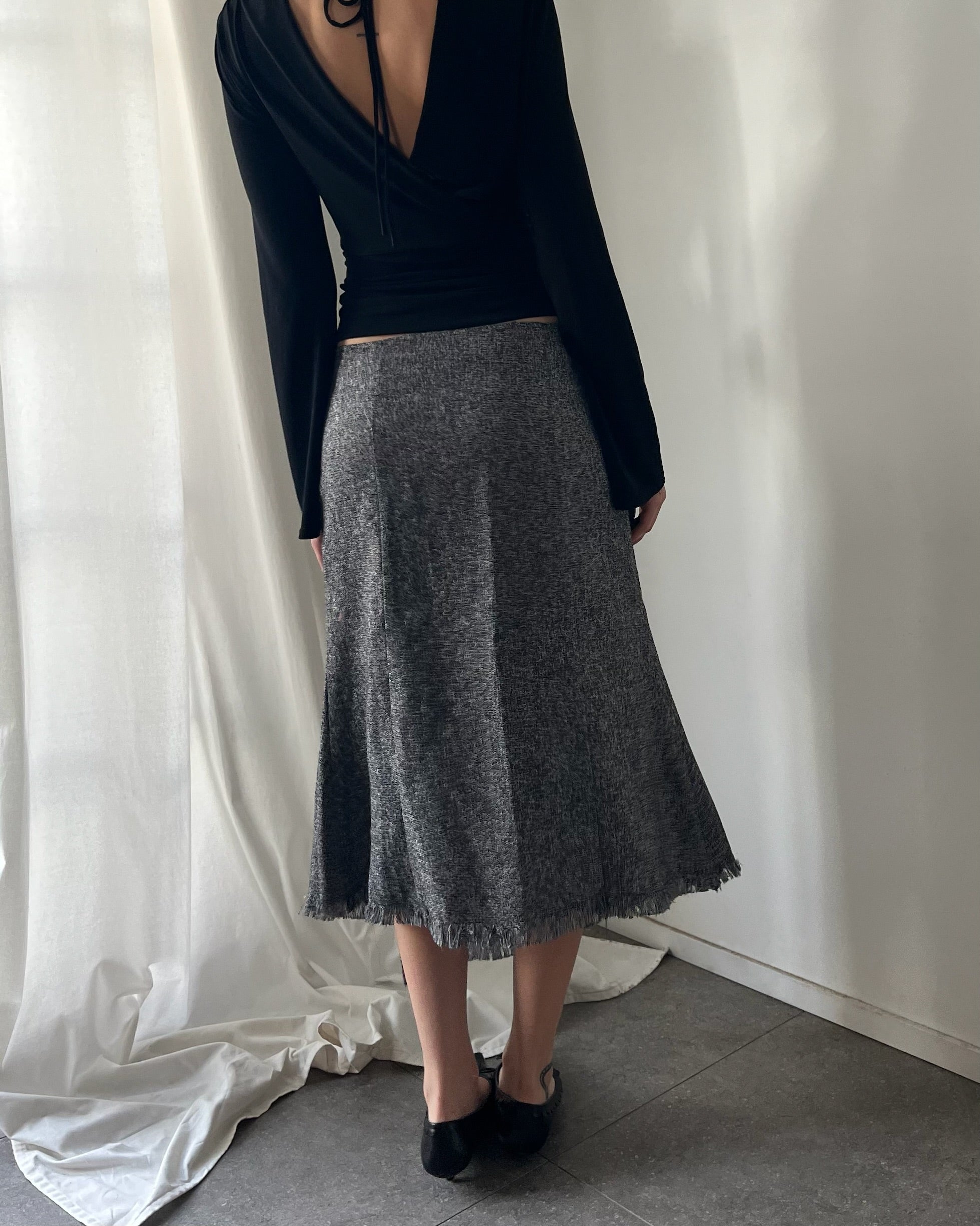 2000s grey asymmetrical midi skirt