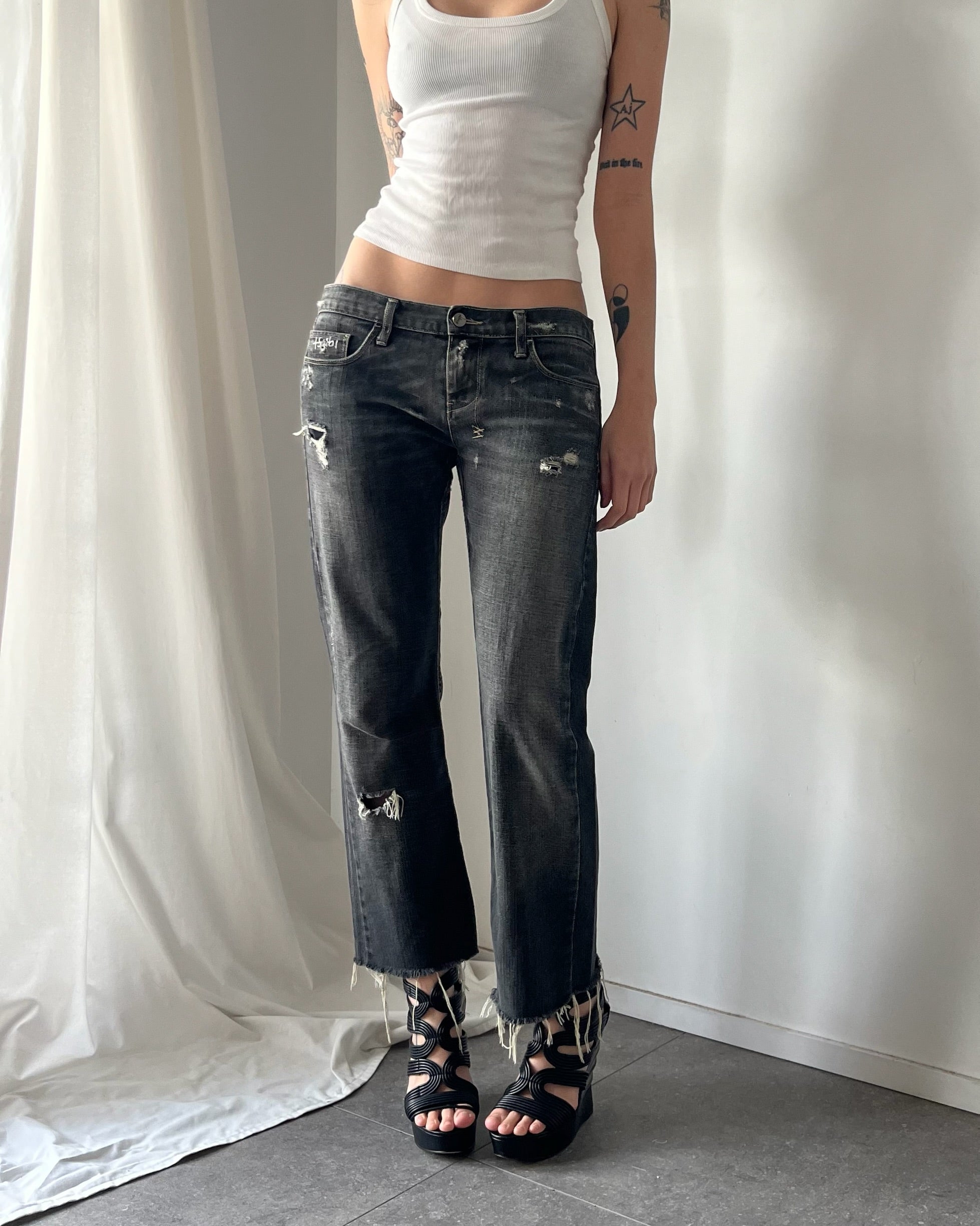 2000s grey wash distressed jeans