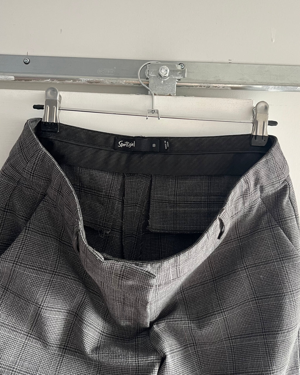 2000s grey plaid wide leg trousers