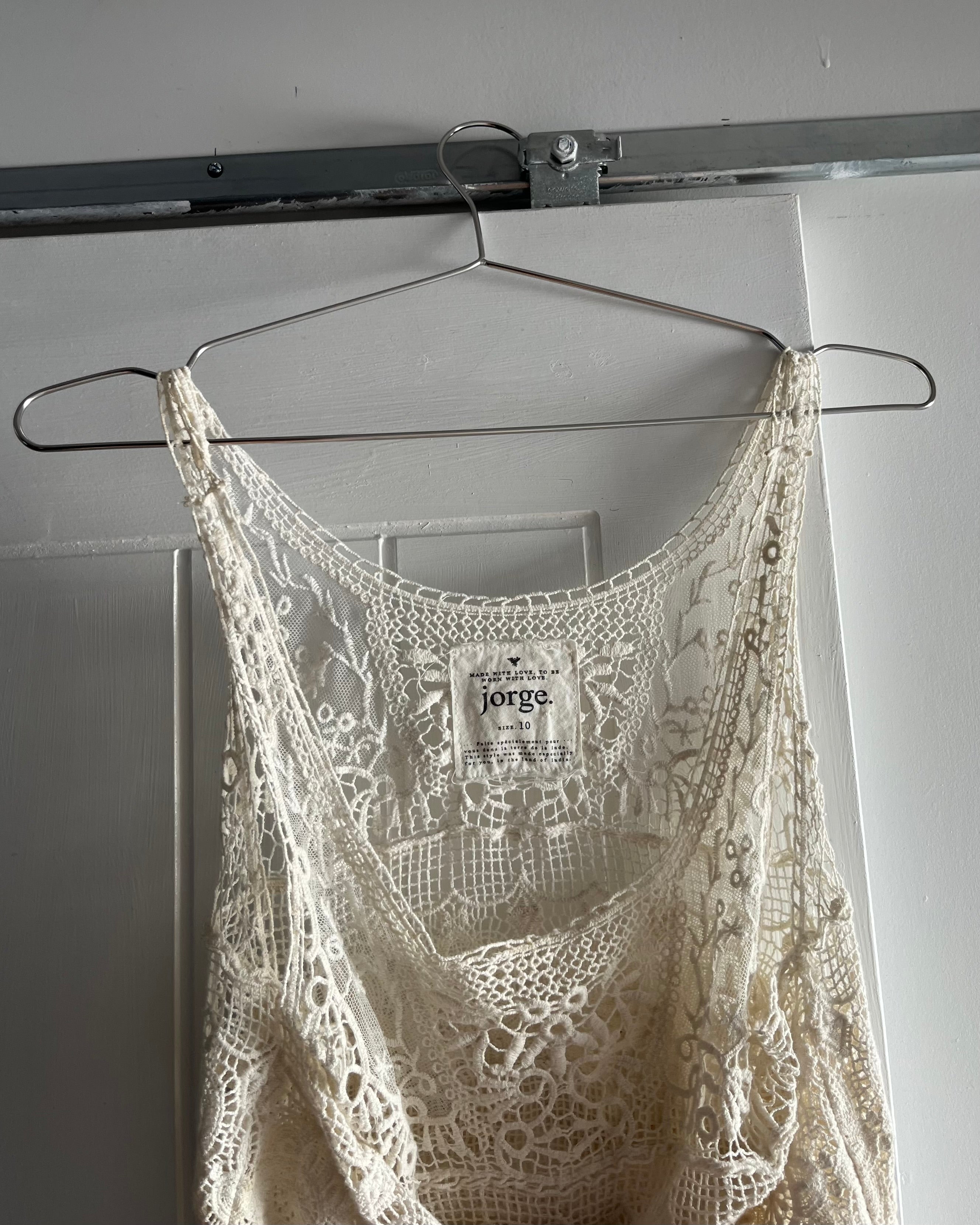 2000s white lace slip mini dress
