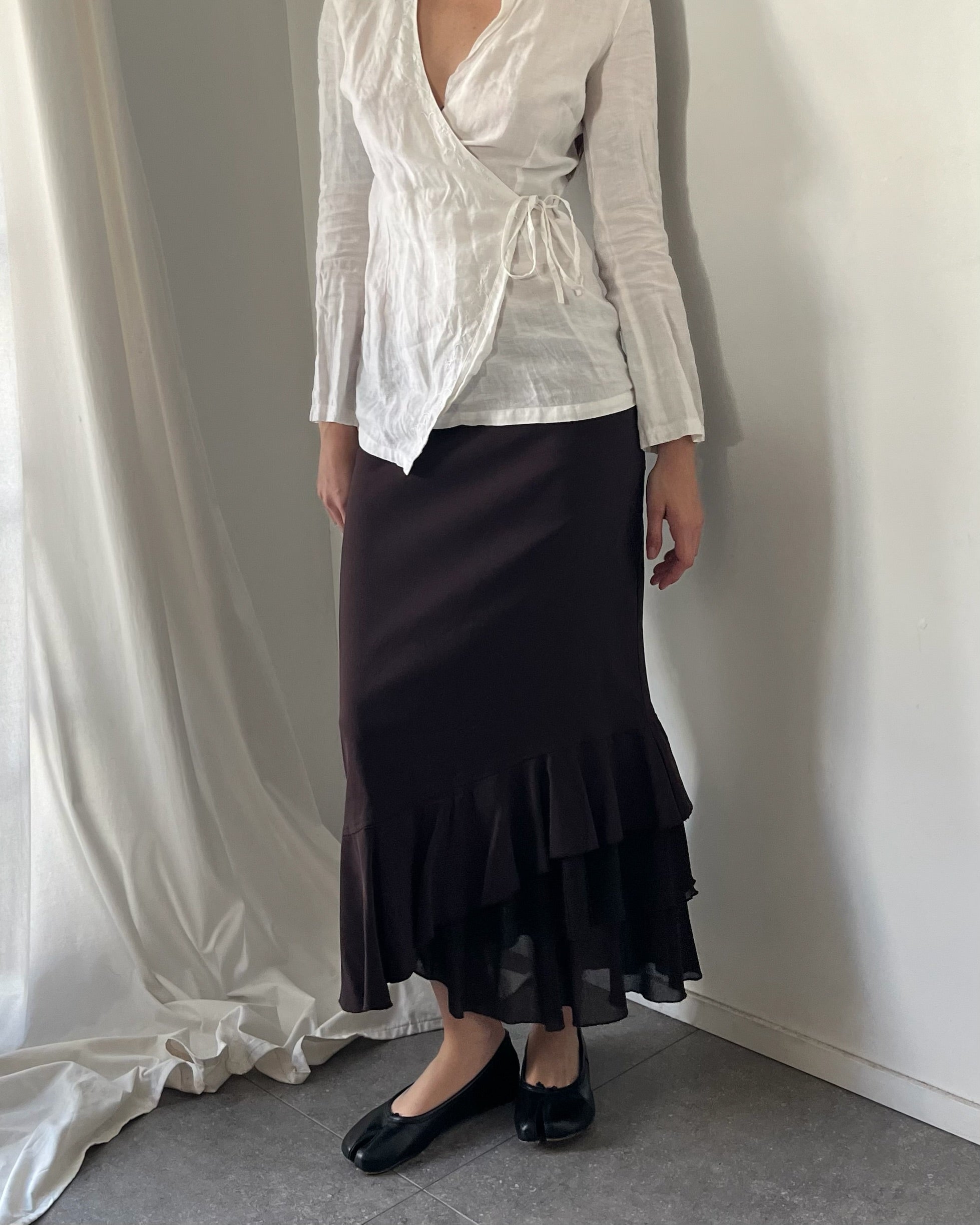 2000s brown nylon midi skirt