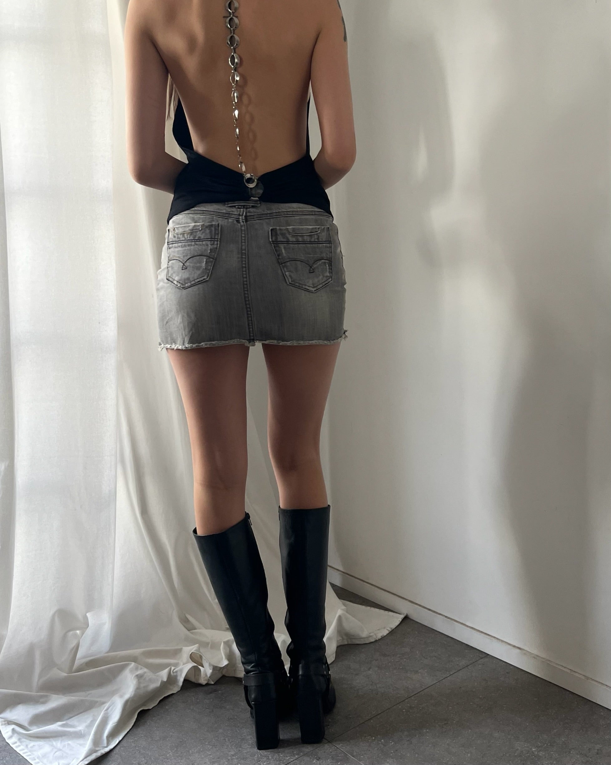2000s grey denim mini skirt