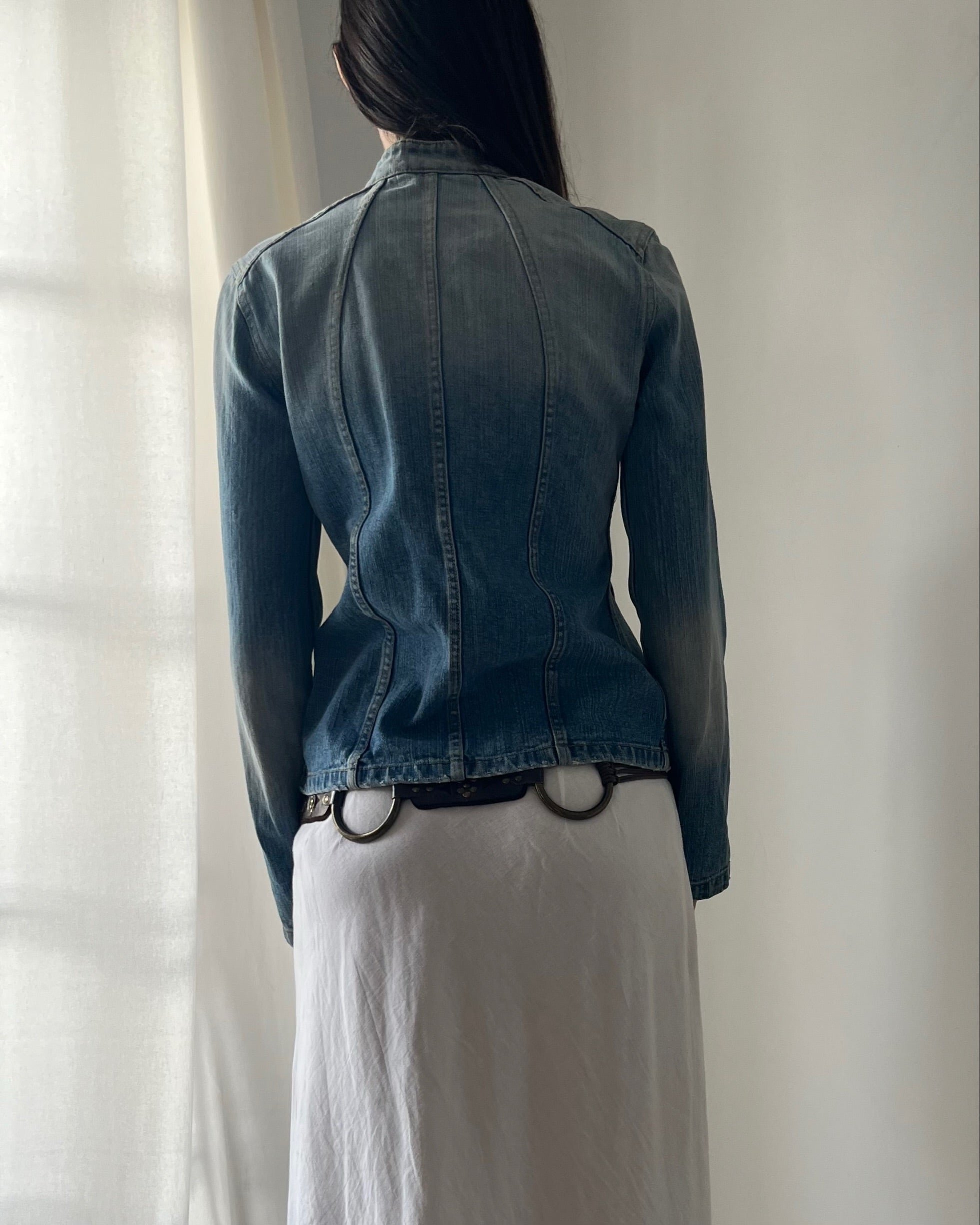 2000s denim moto zip up jacket