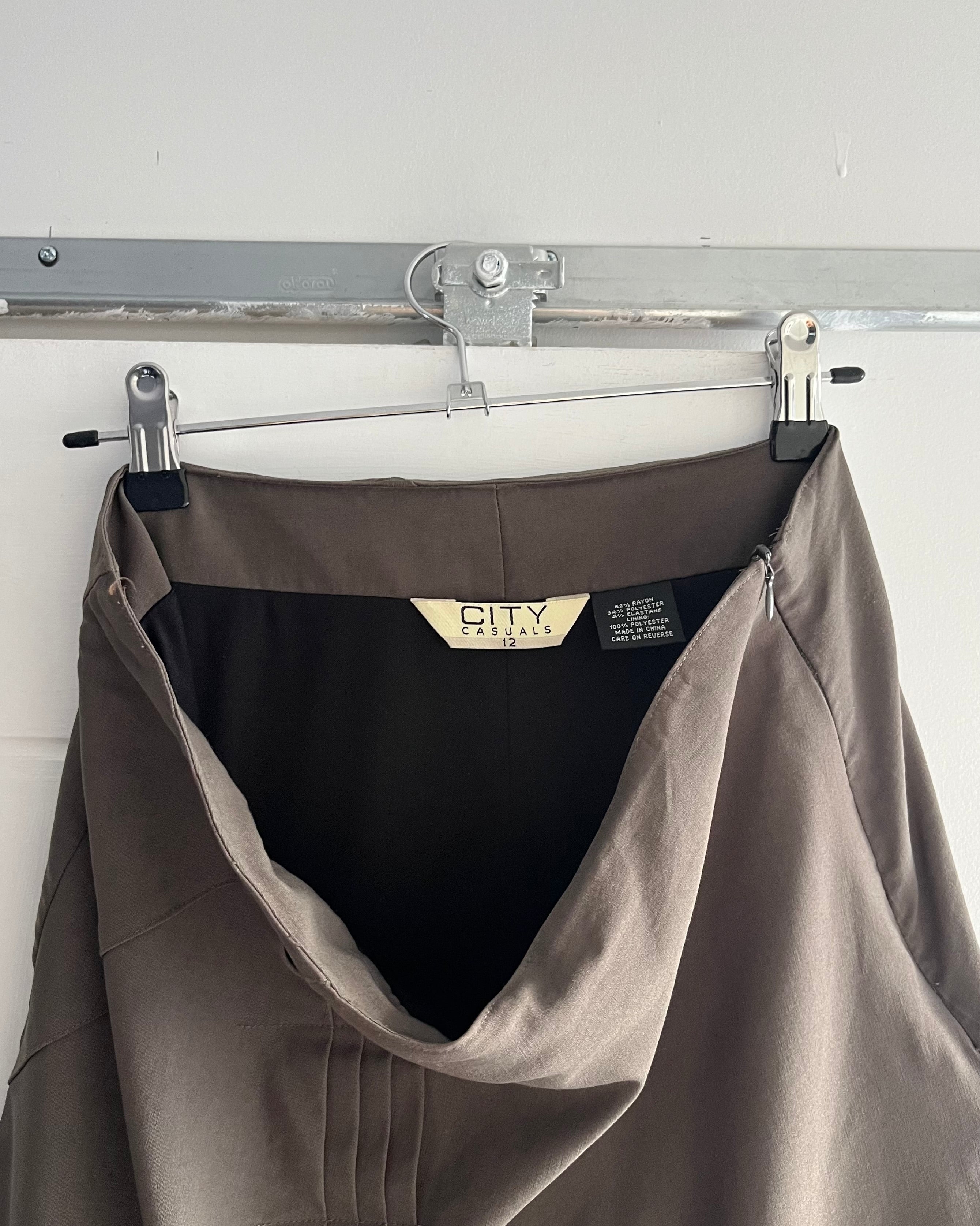 2000s asymmetrical khaki midi skirt