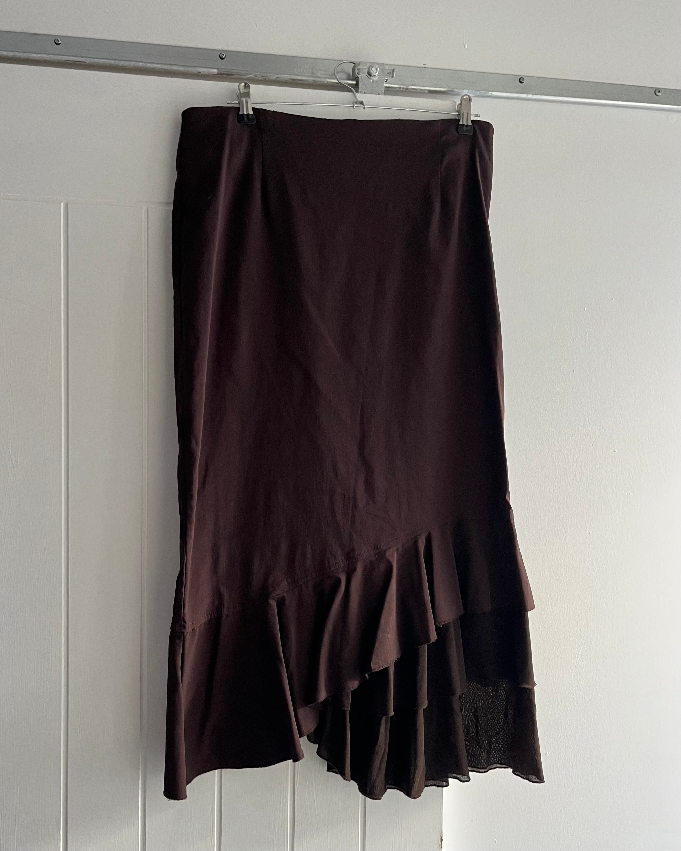2000s brown nylon midi skirt