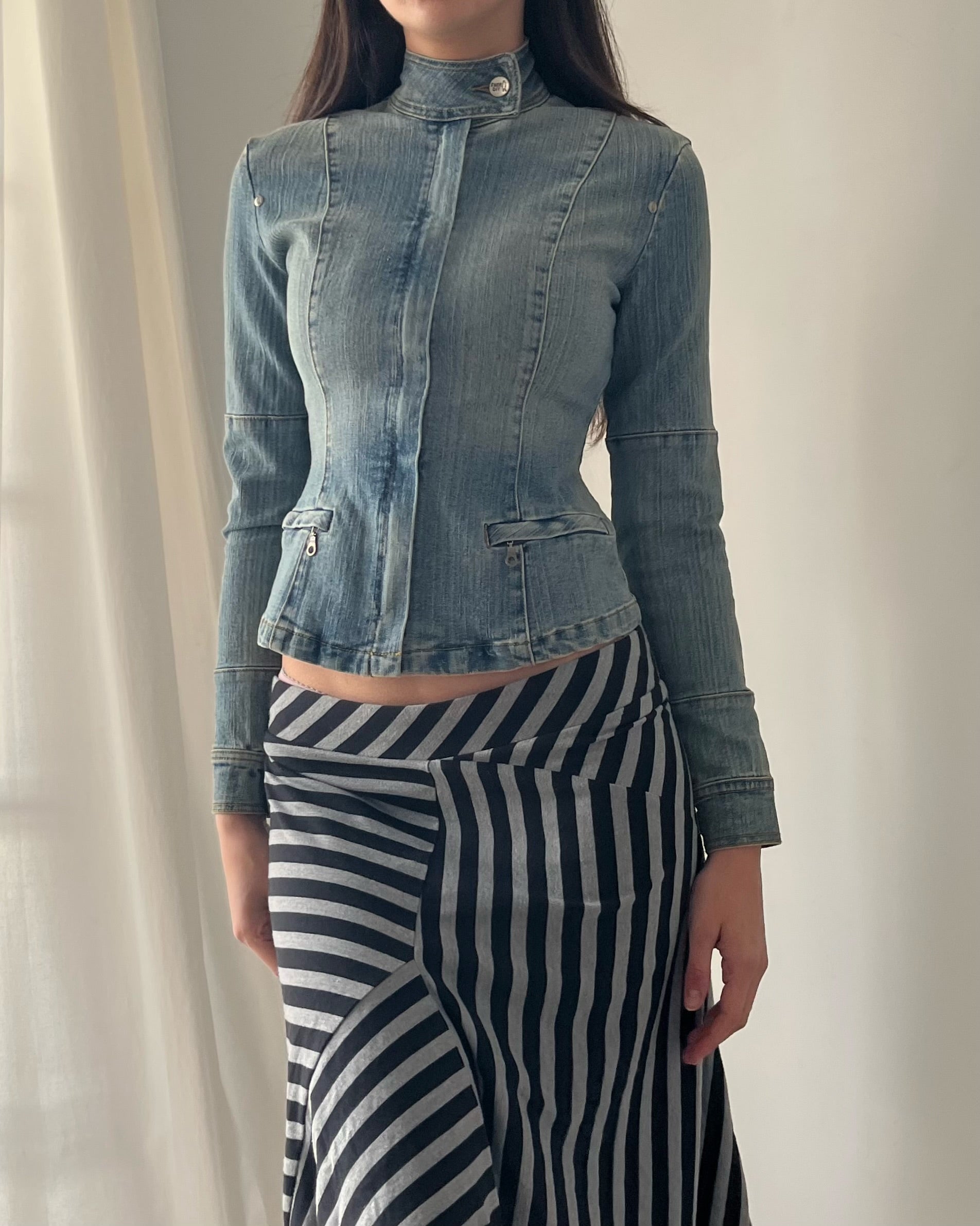 2000s moto light wash denim jacket