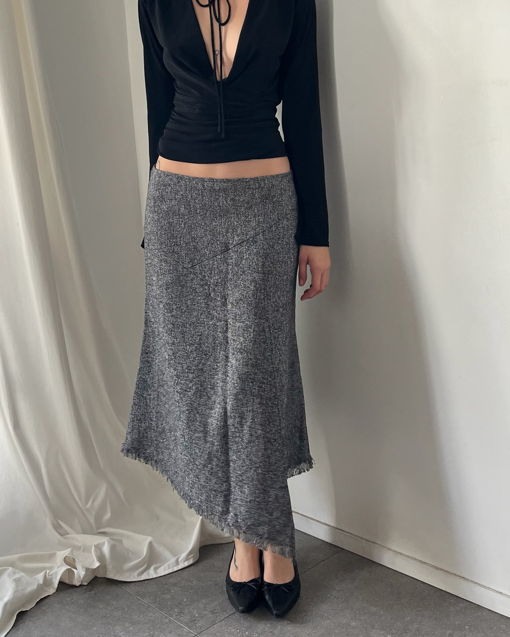 2000s grey asymmetrical midi skirt