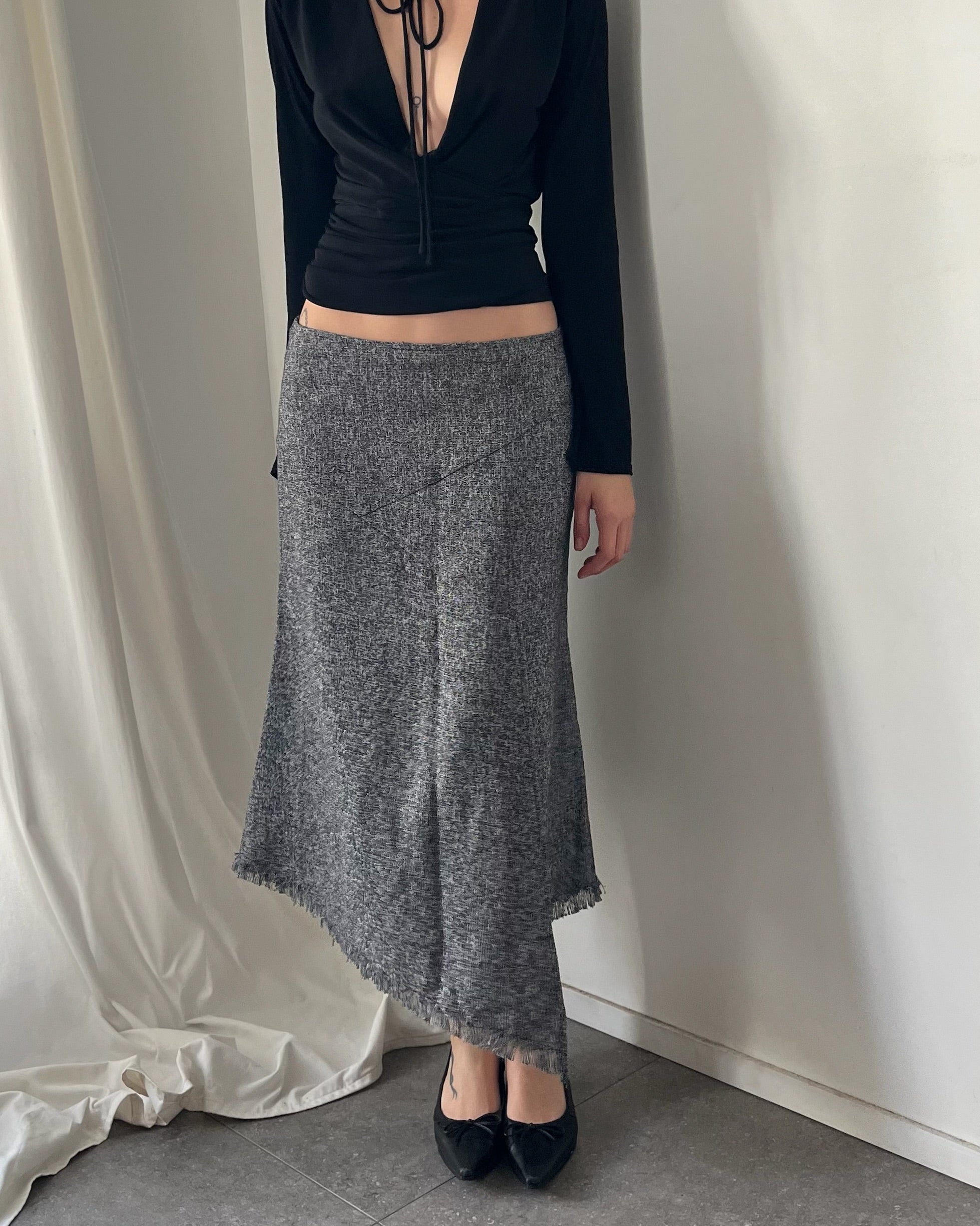 2000s grey asymmetrical midi skirt