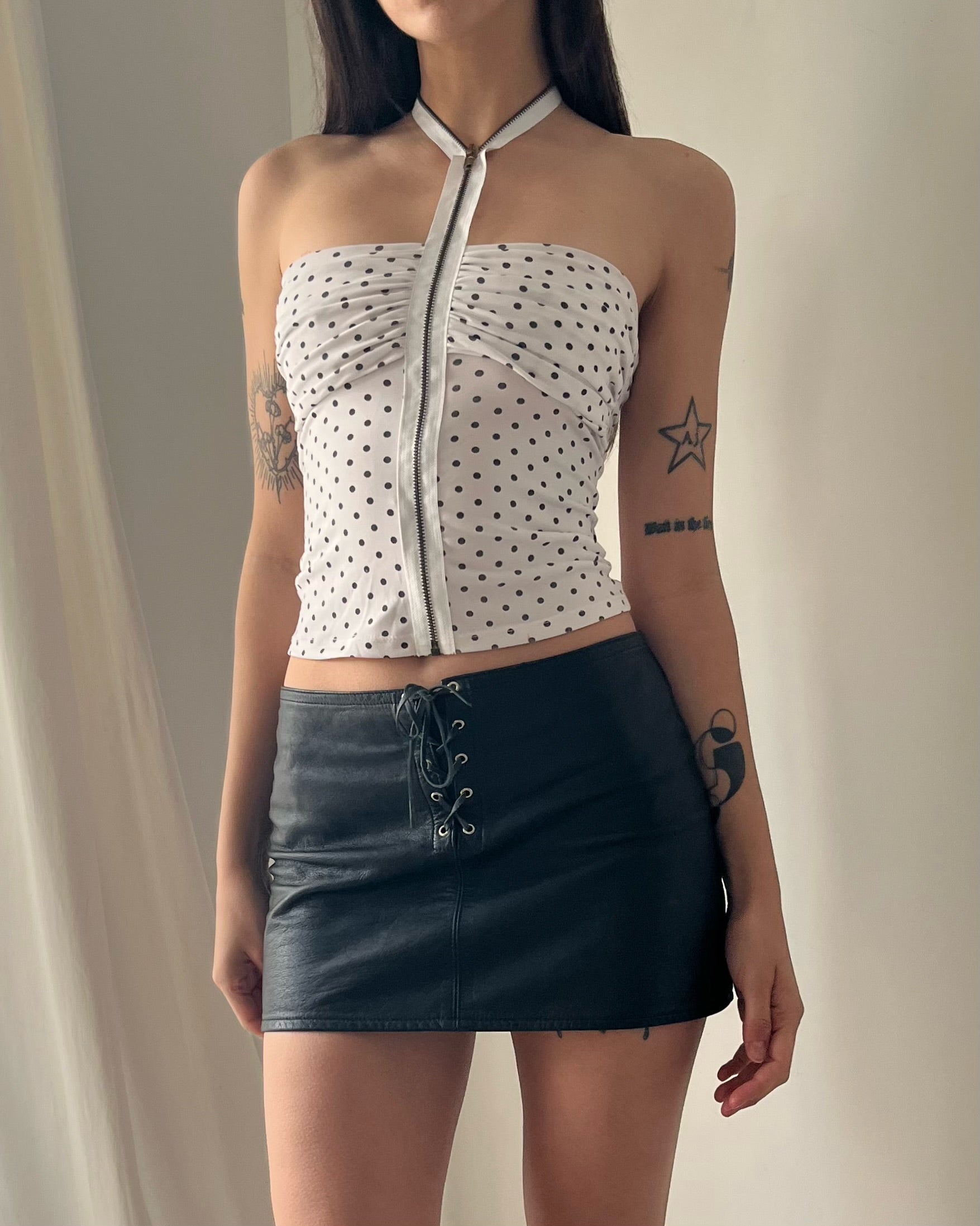 2000s polka dot halter tube top