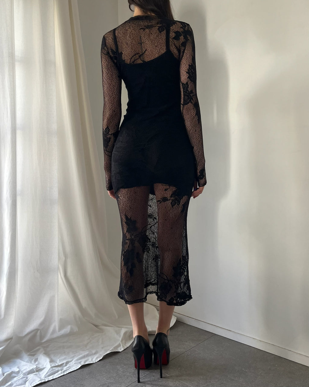 90s lace black maxi dress