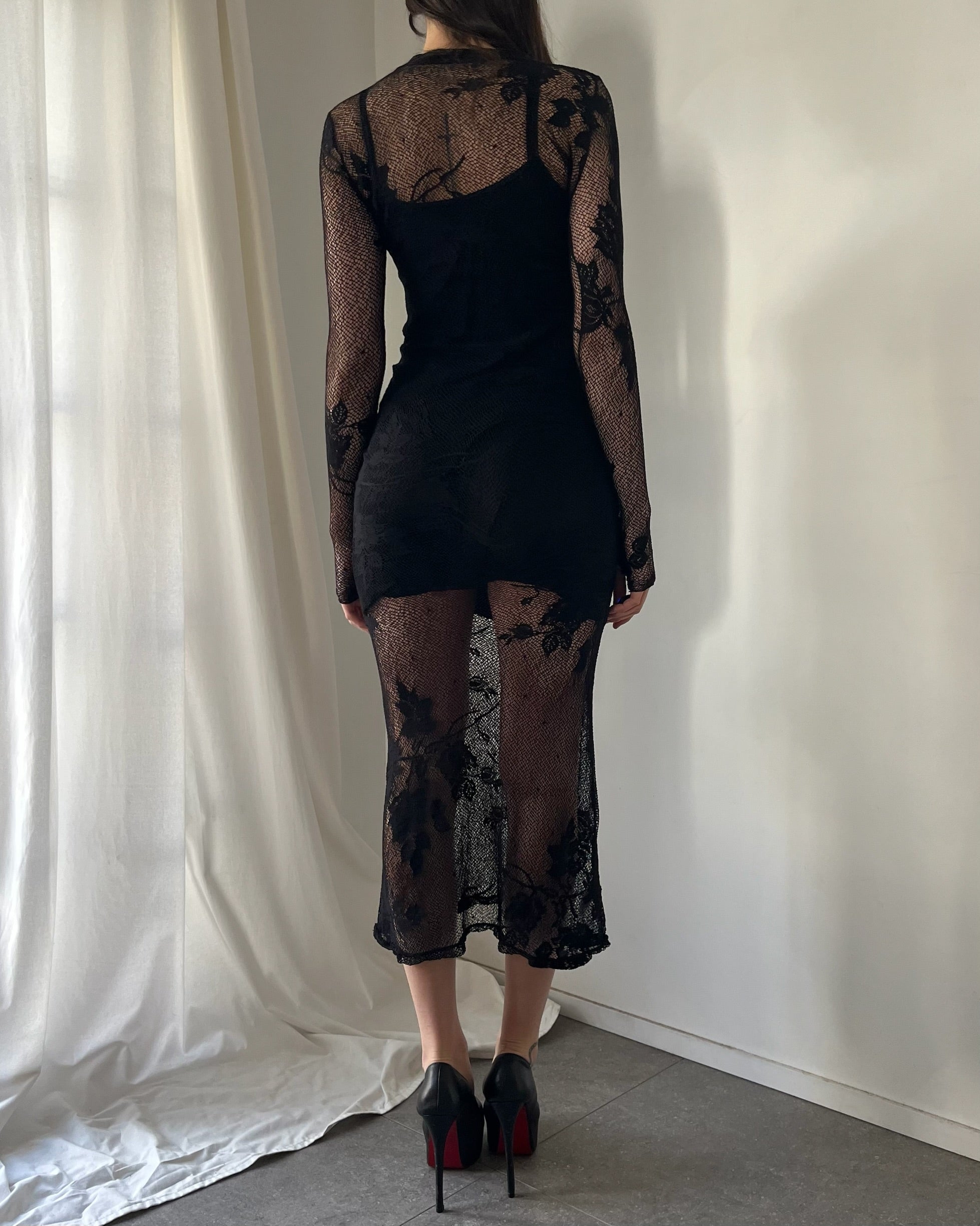 90s lace black maxi dress
