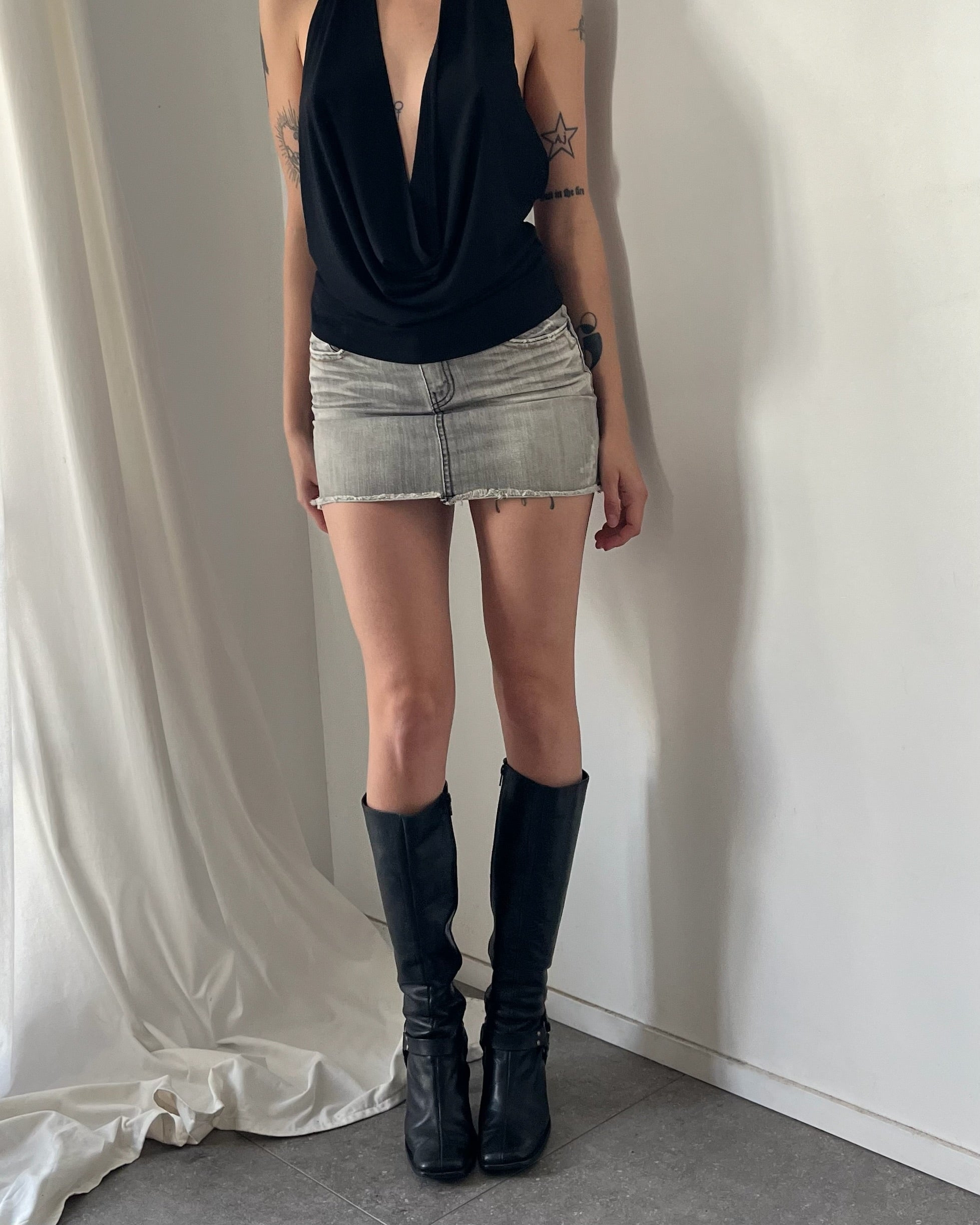 2000s grey denim mini skirt