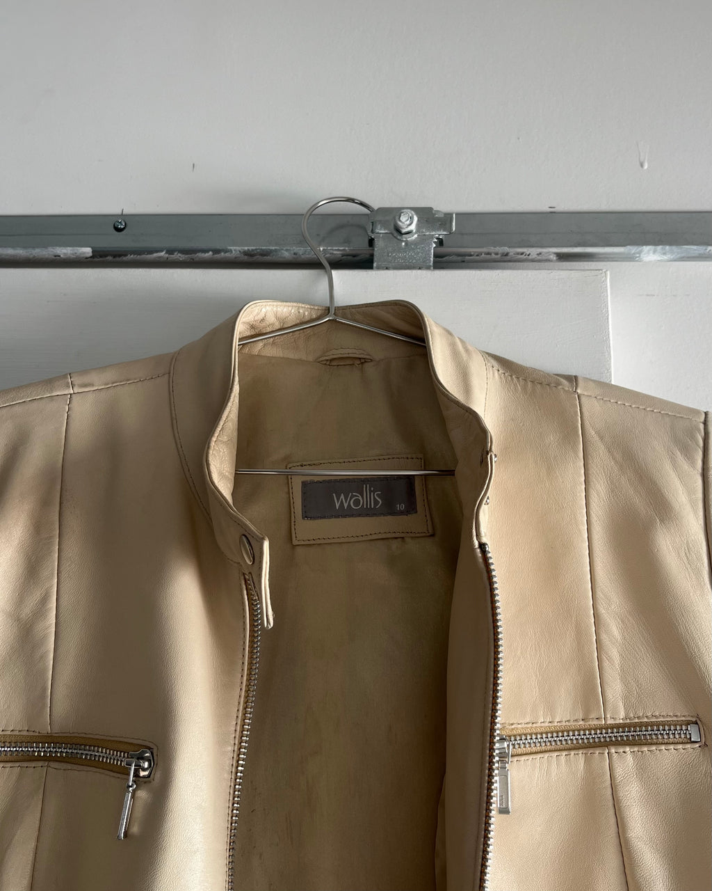 2000s cream leather moto jacket