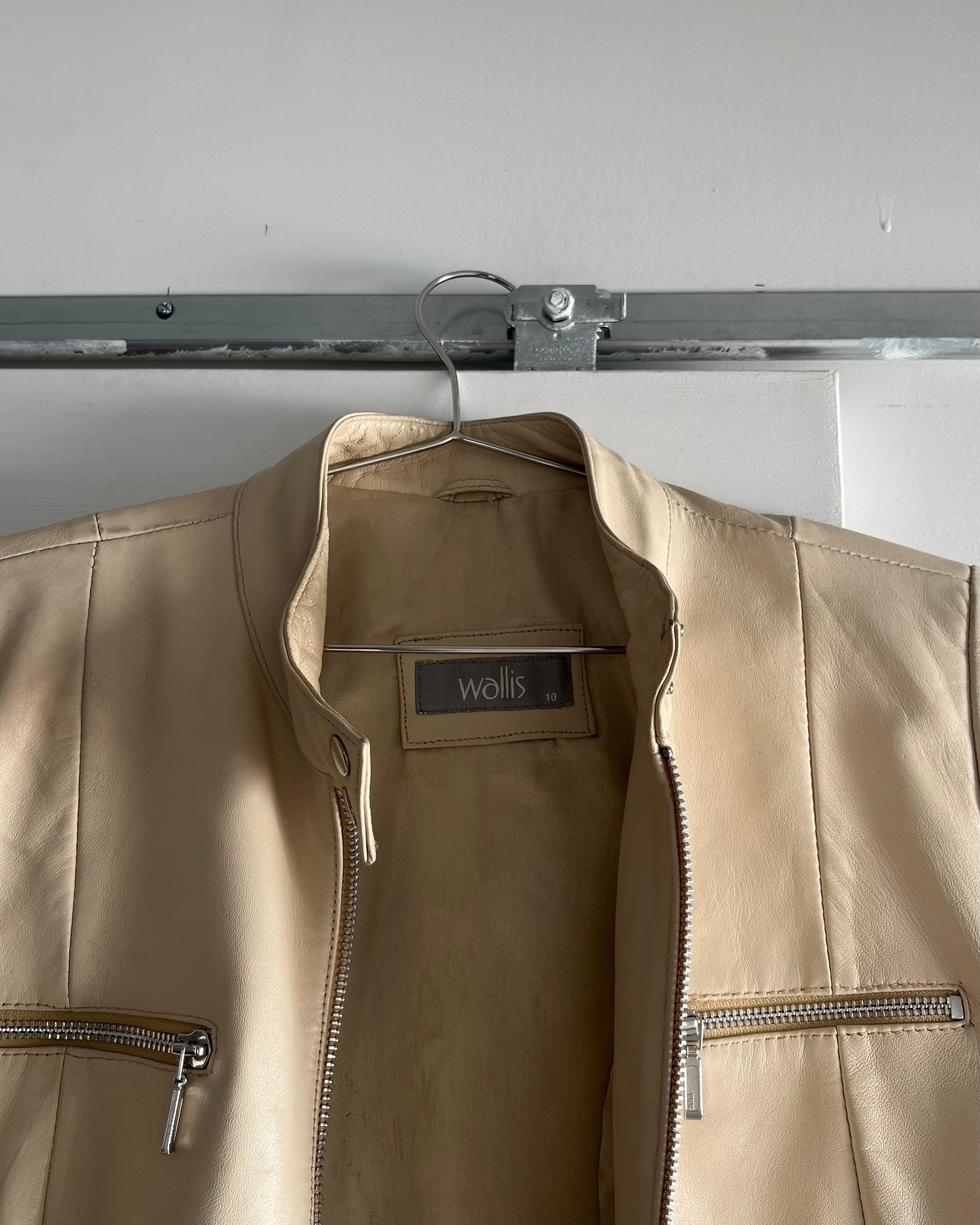 2000s cream leather moto jacket
