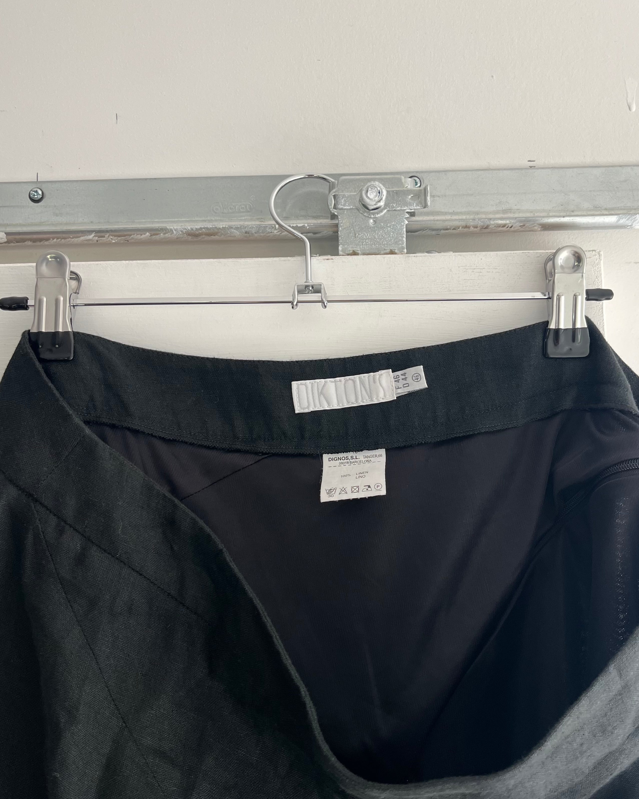 2000s black linen midi skirt