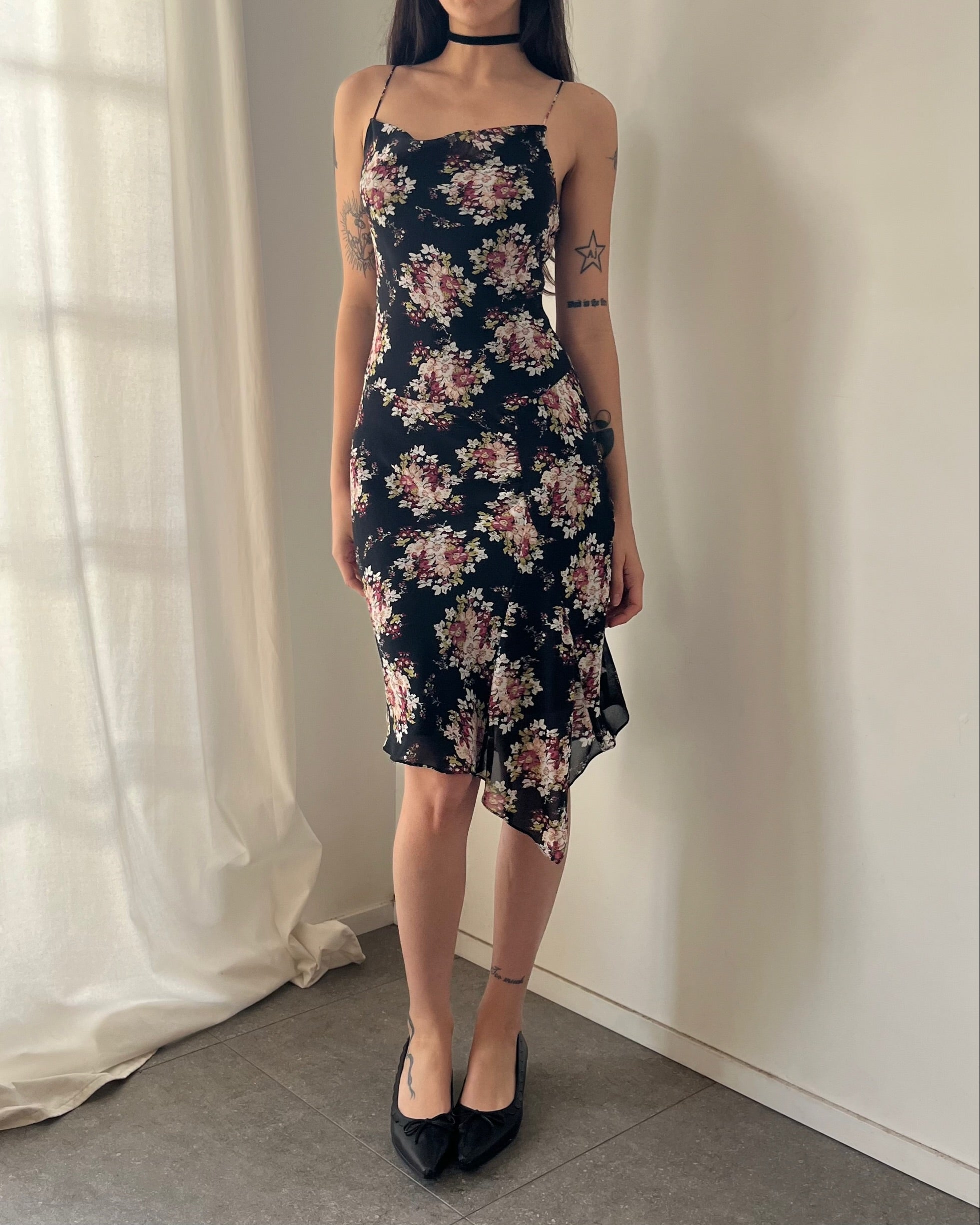 2000s floral slip midi dress