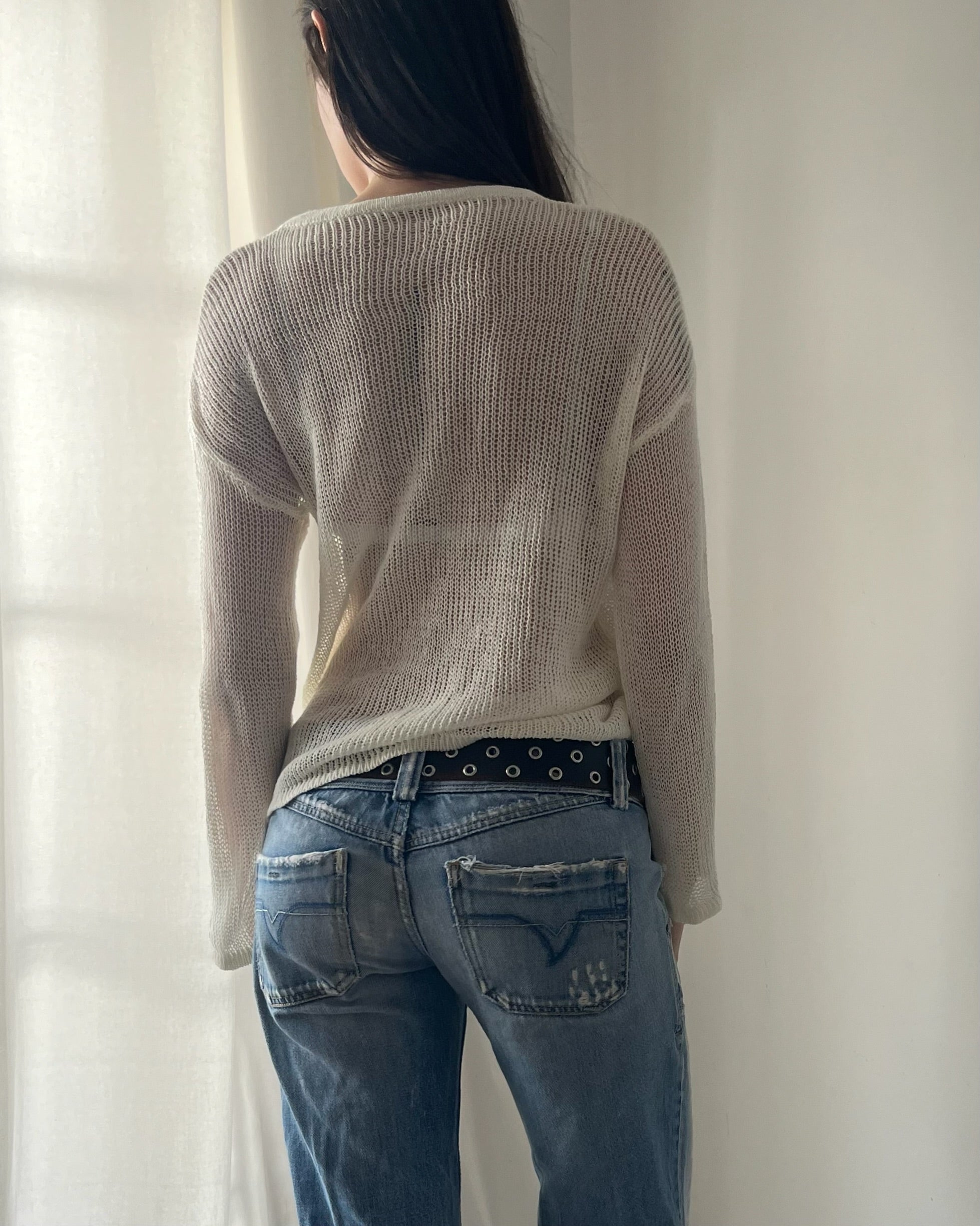 2000s white ruched knit top