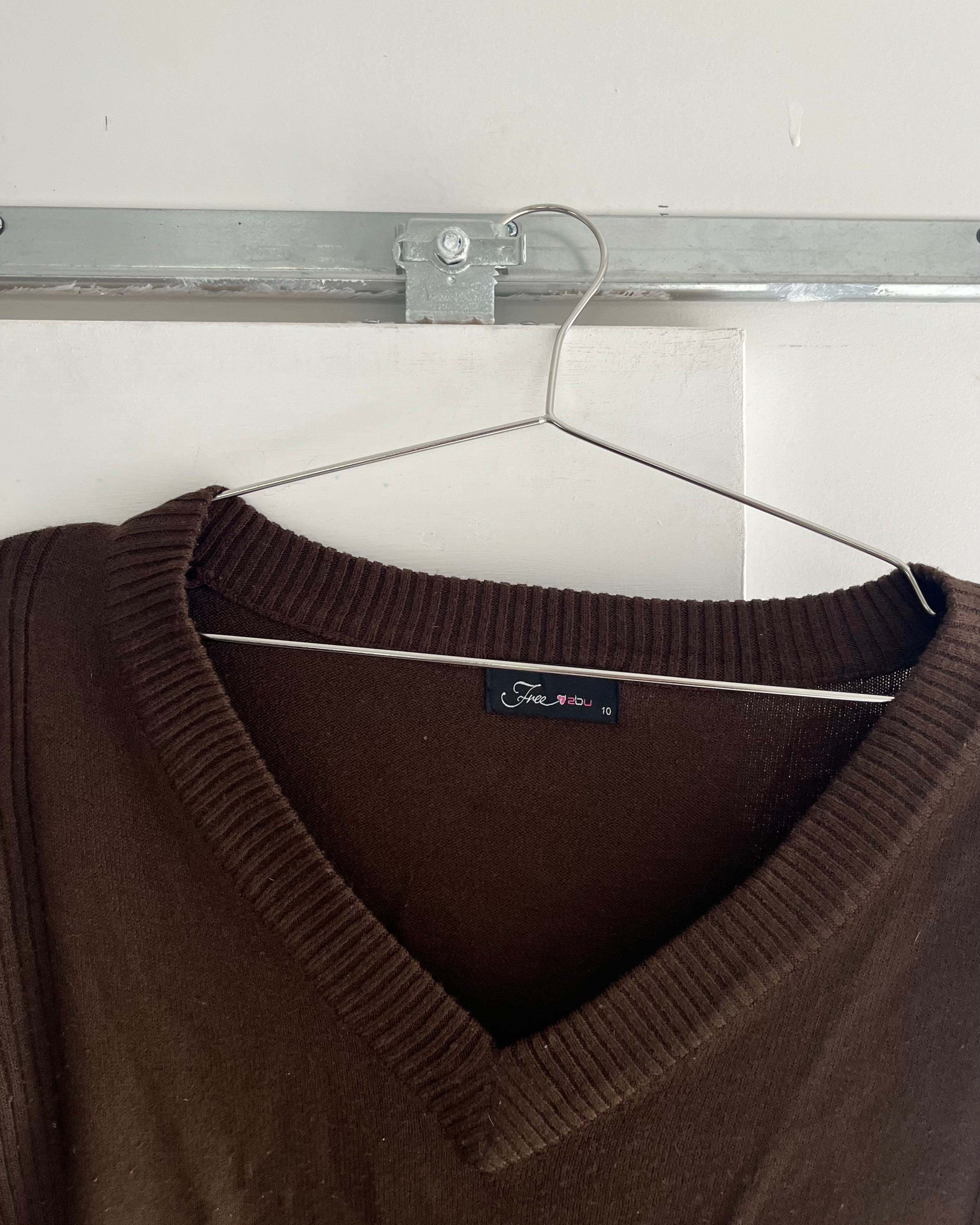 2000s brown V neck sweater top