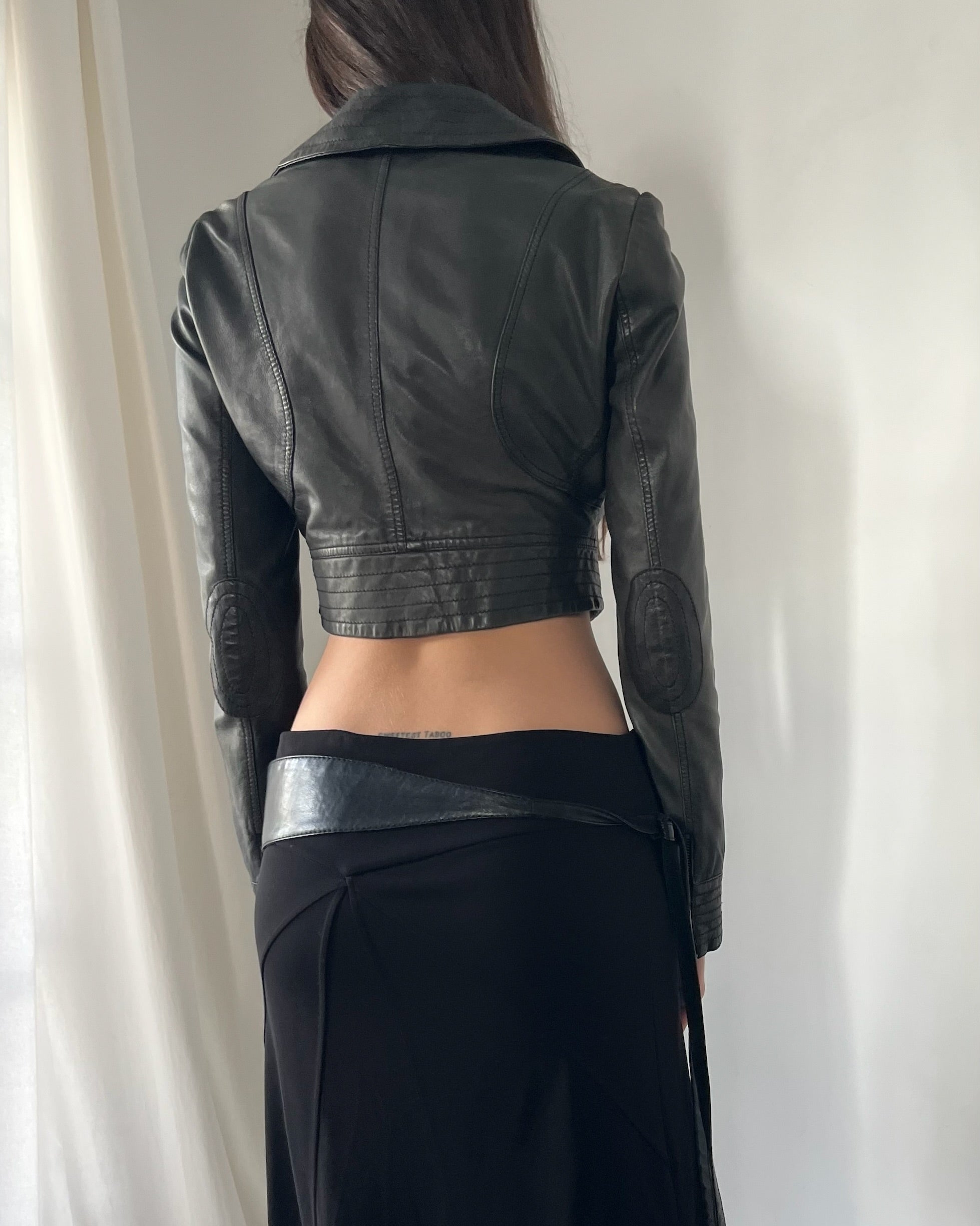 2000s black leather cropped jacket