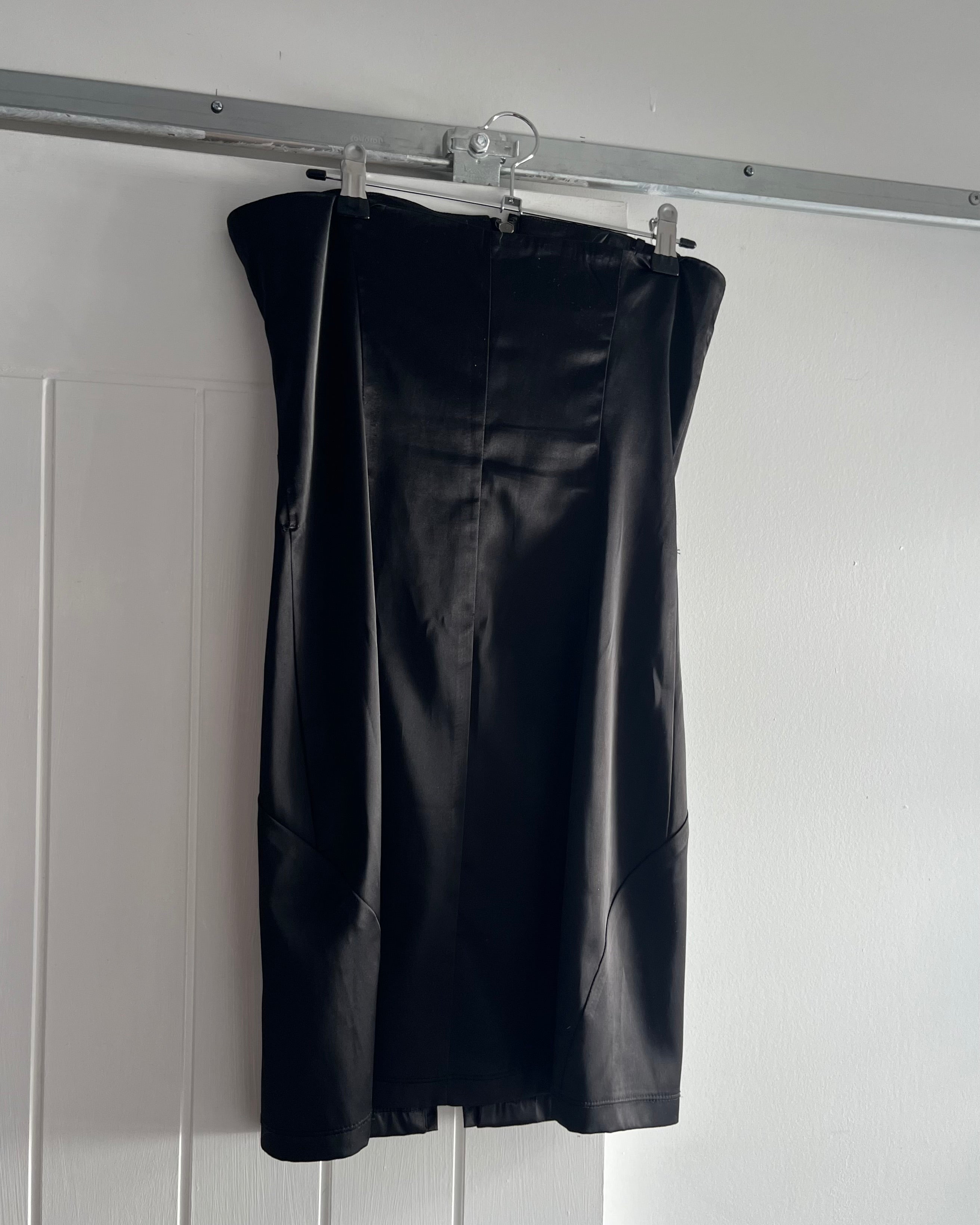 2000s black satin zip up mini dress