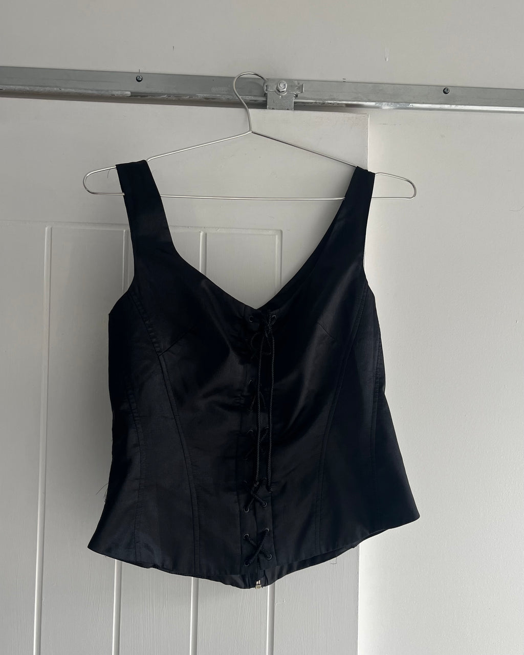 90s black lace up corset top
