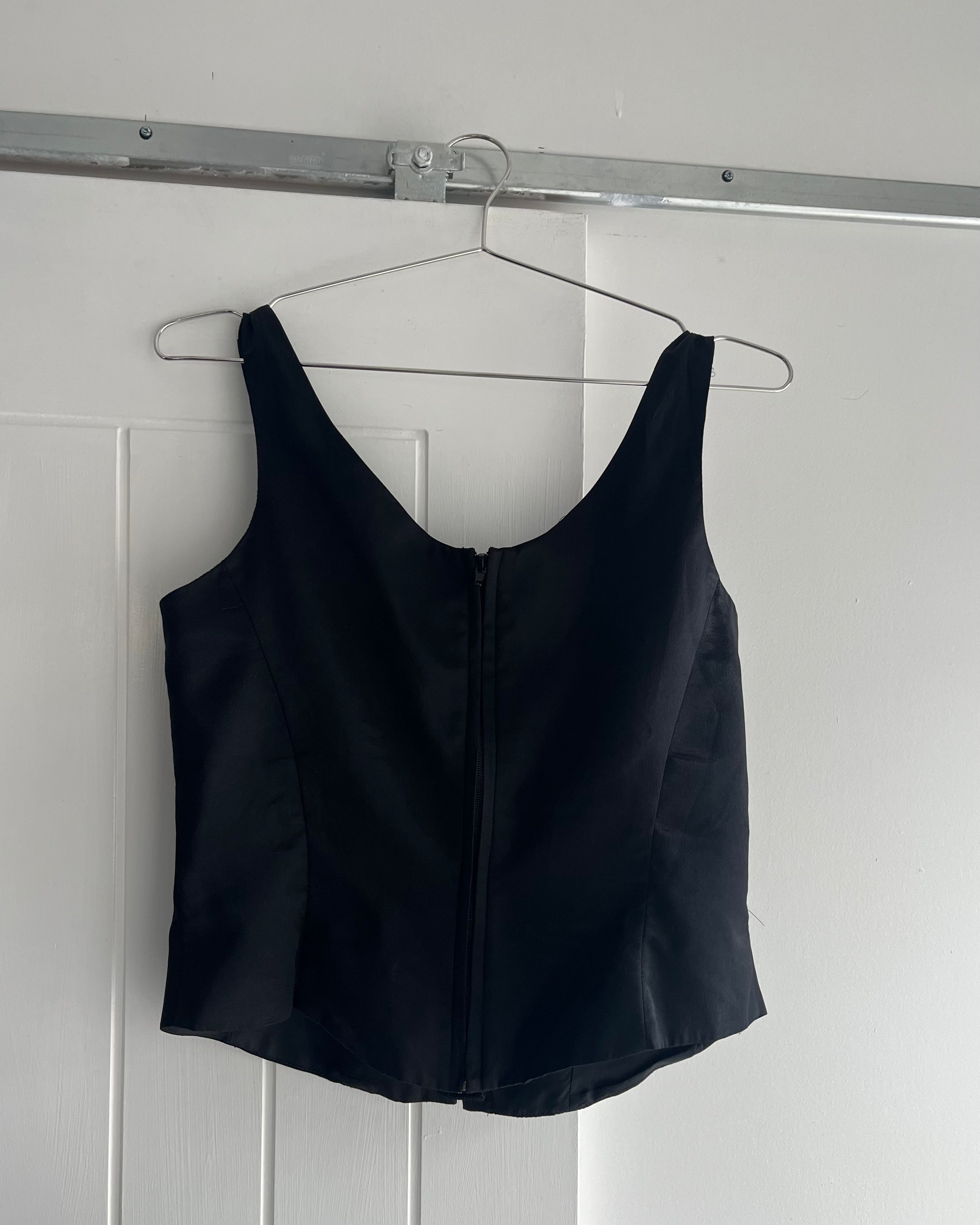 90s black lace up corset top