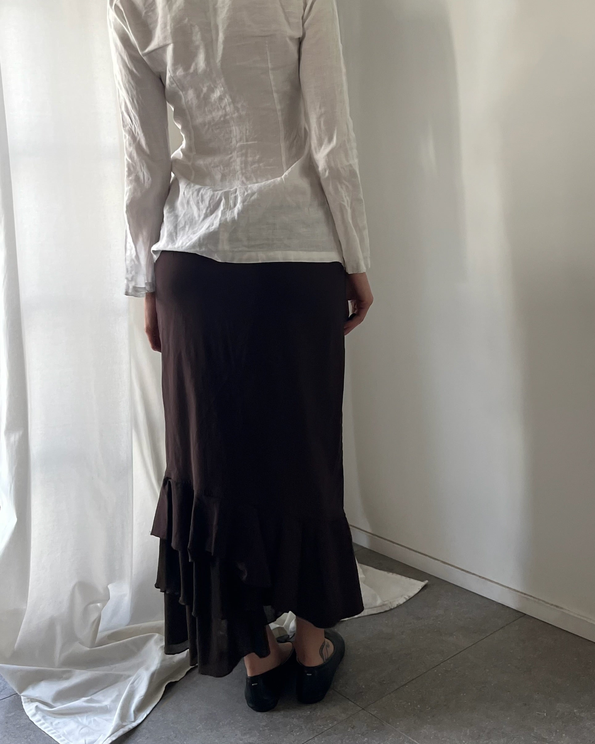 2000s brown nylon midi skirt
