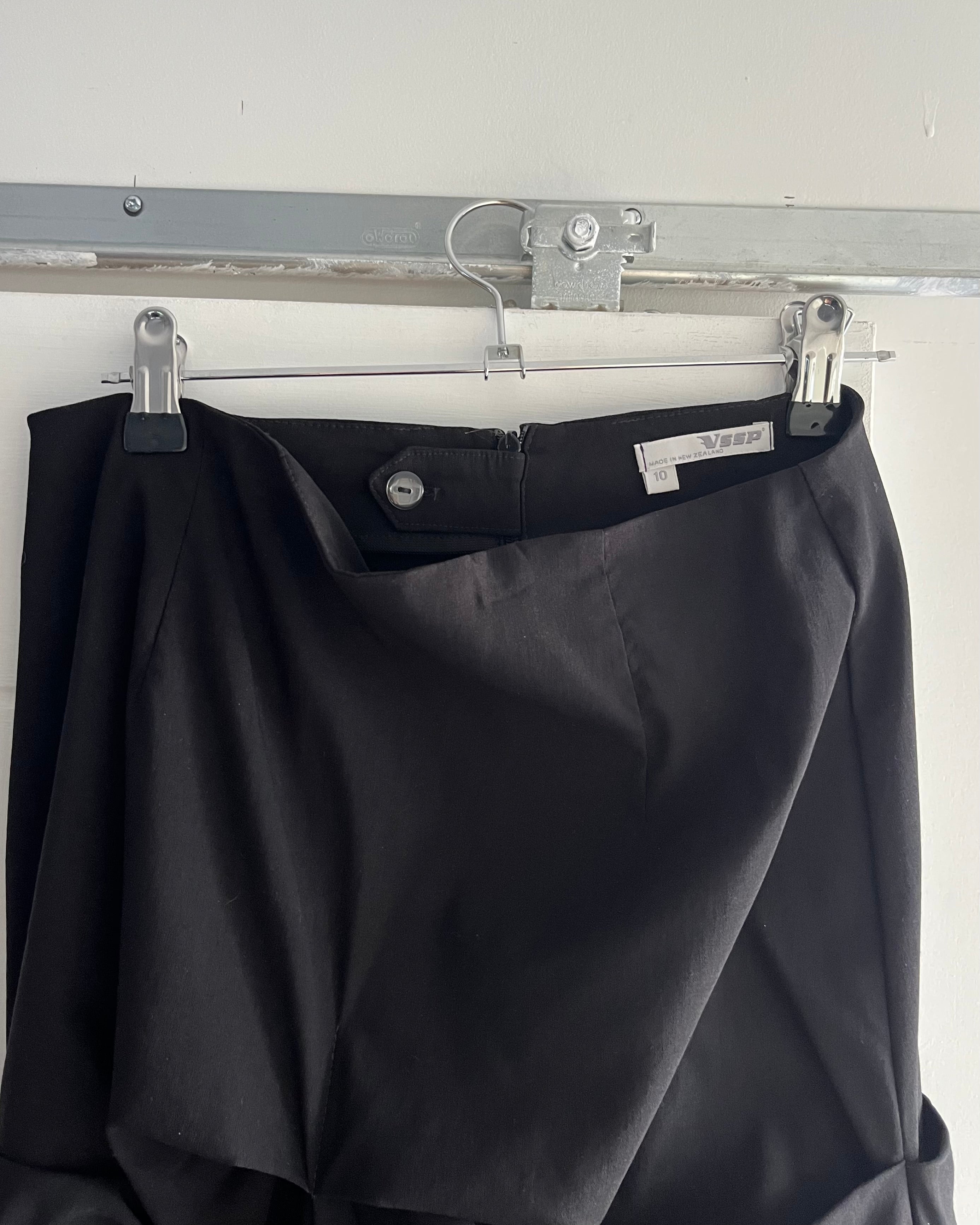 2000s black ruched tech midi skirt