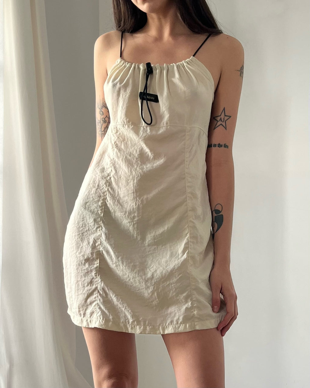 2000s cream nylon toggle mini dress