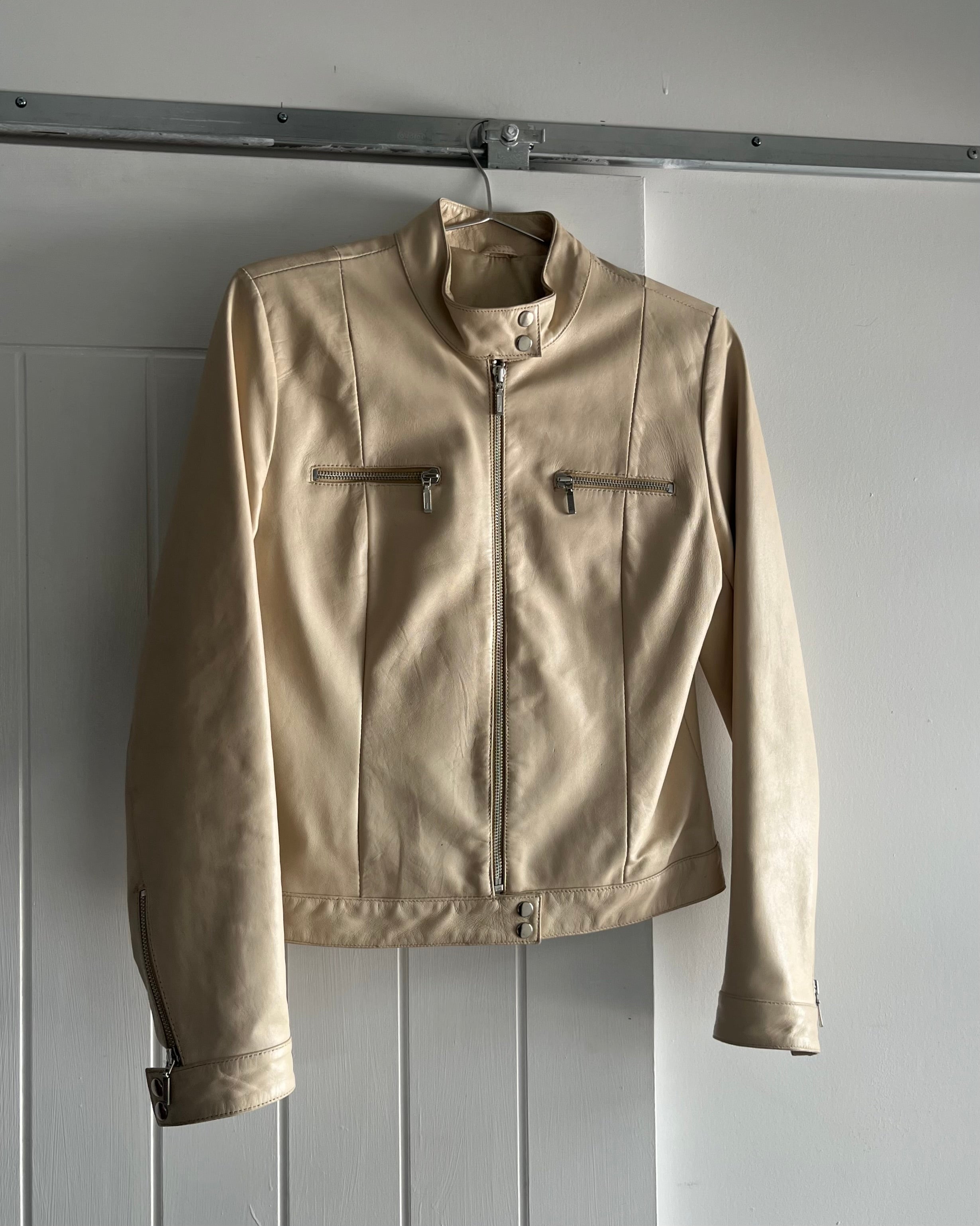 2000s cream leather moto jacket