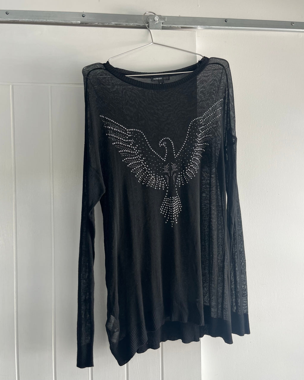 2000s rhinestone sheer knit top
