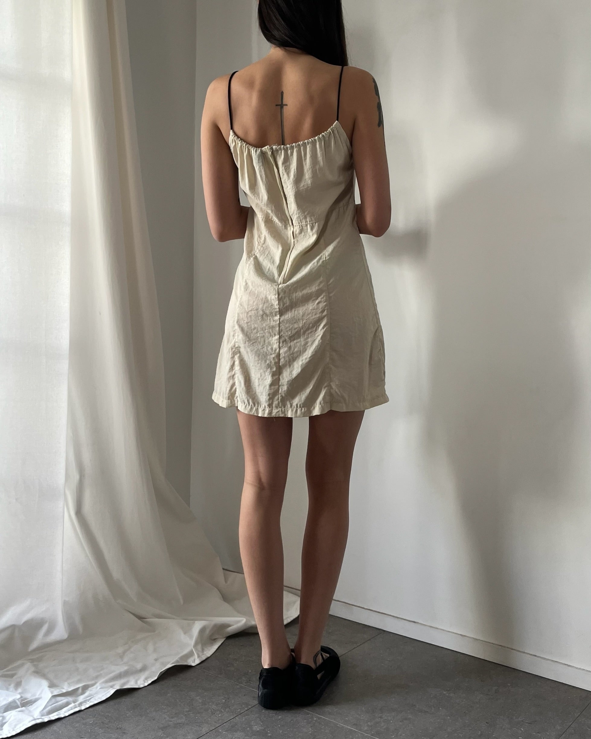 2000s cream nylon toggle mini dress