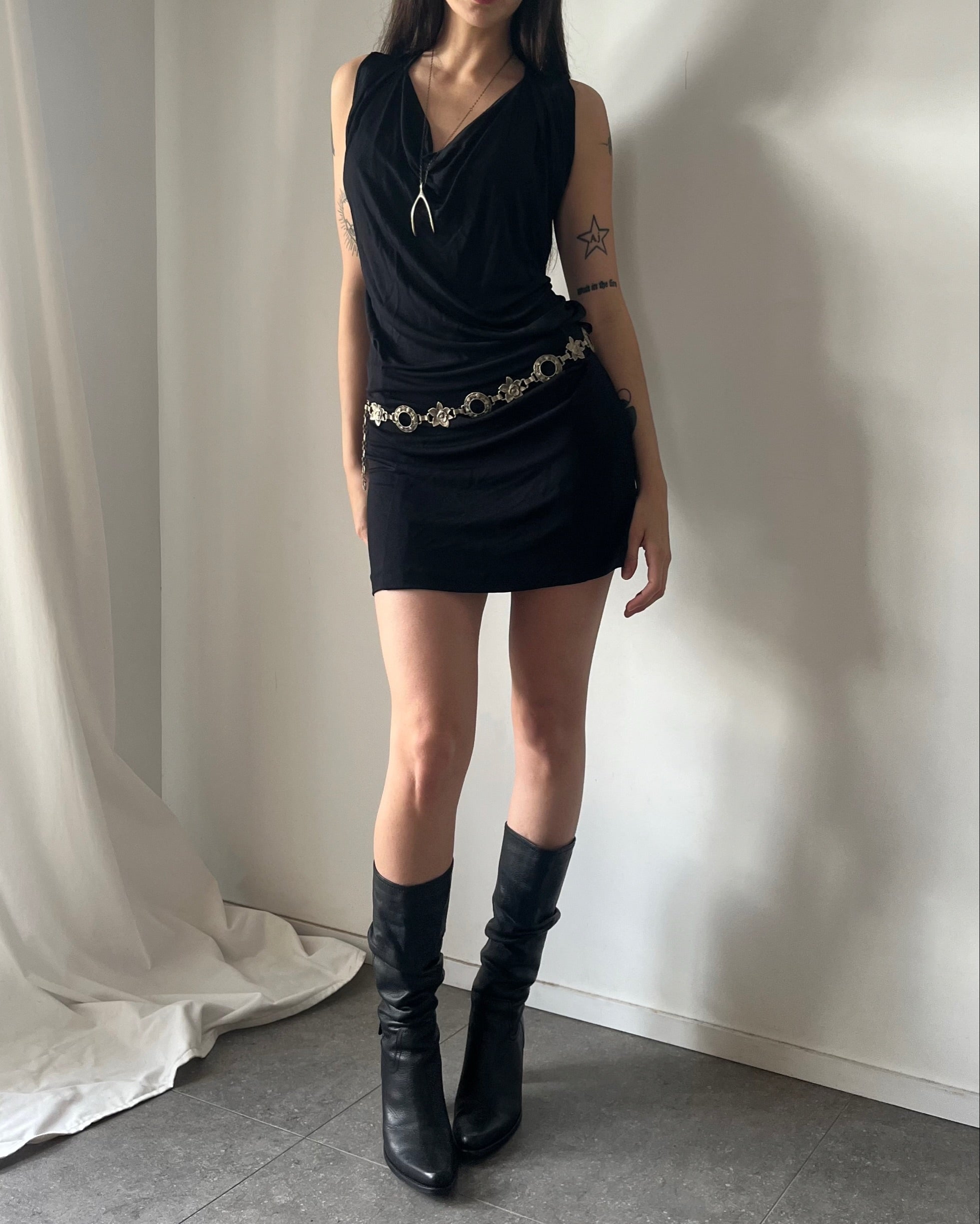 2000s black cowl neck dress