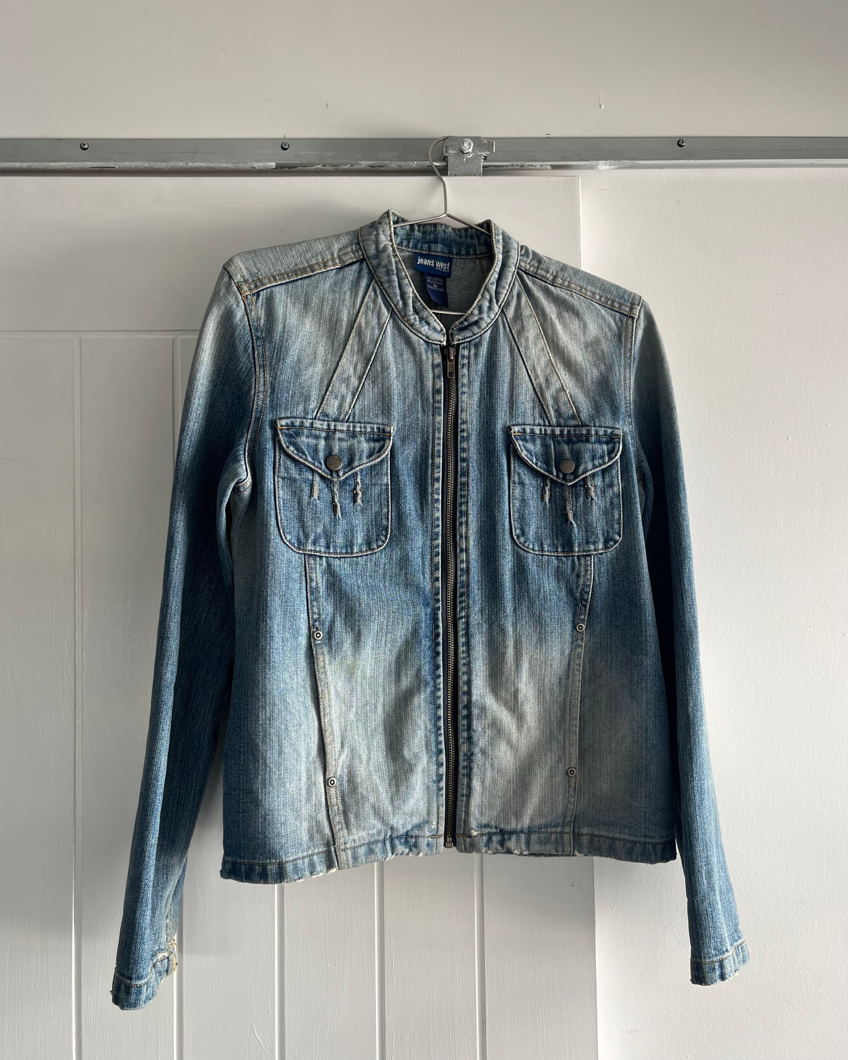 2000s denim moto zip up jacket