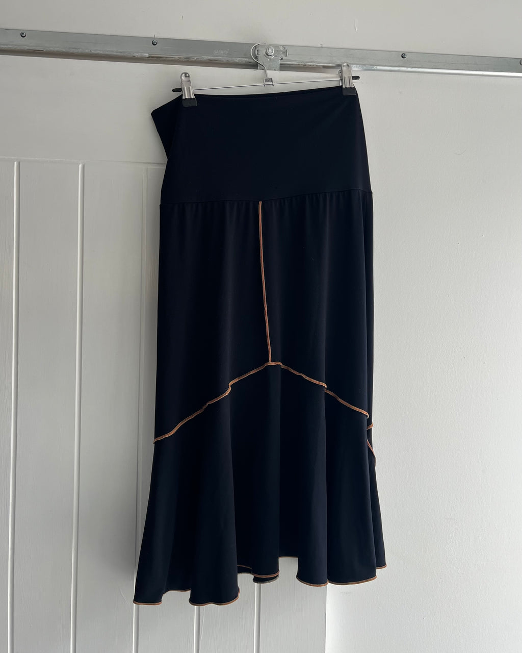 2000s black fold over midi skirt