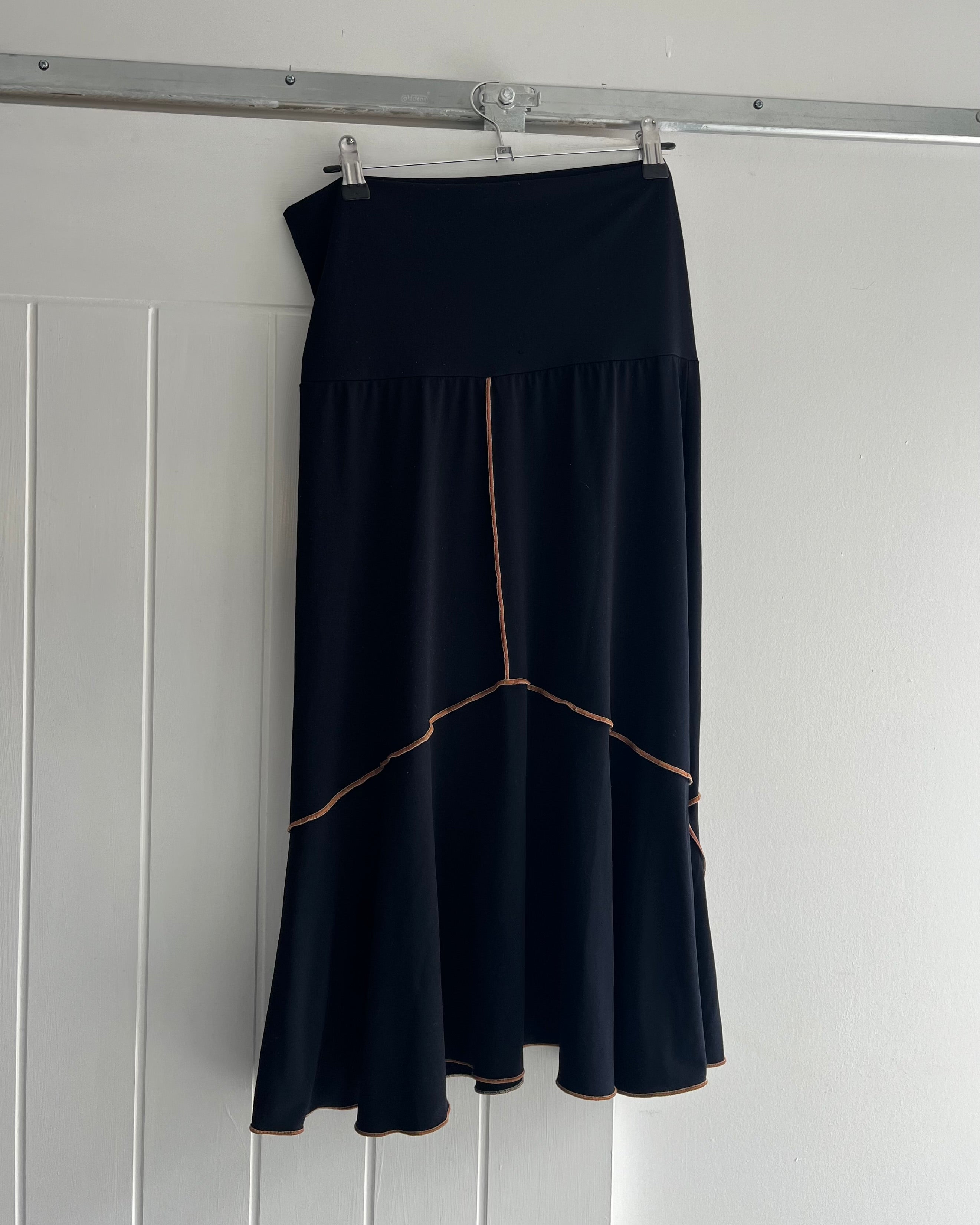 2000s black fold over midi skirt