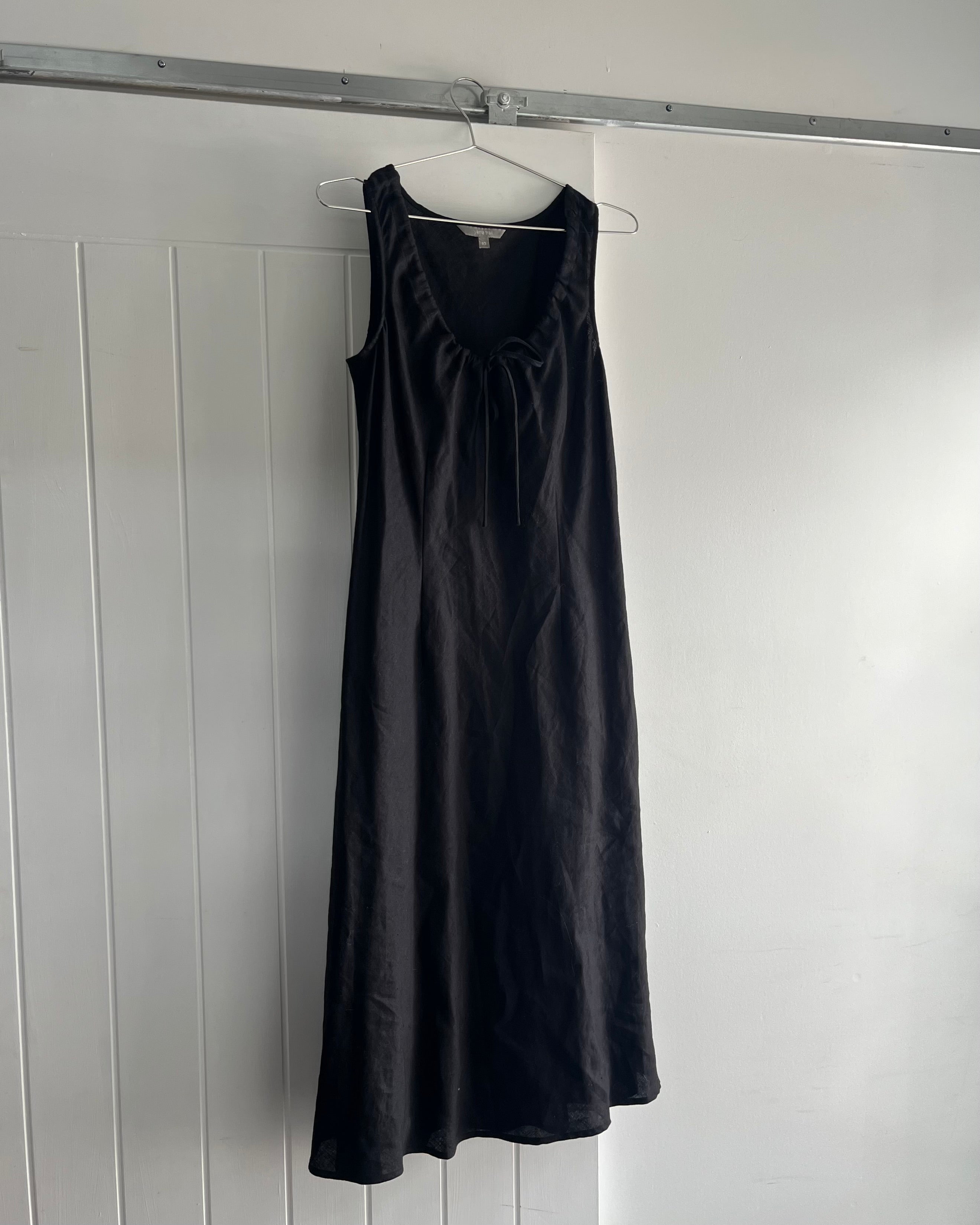 90s black linen midi dress