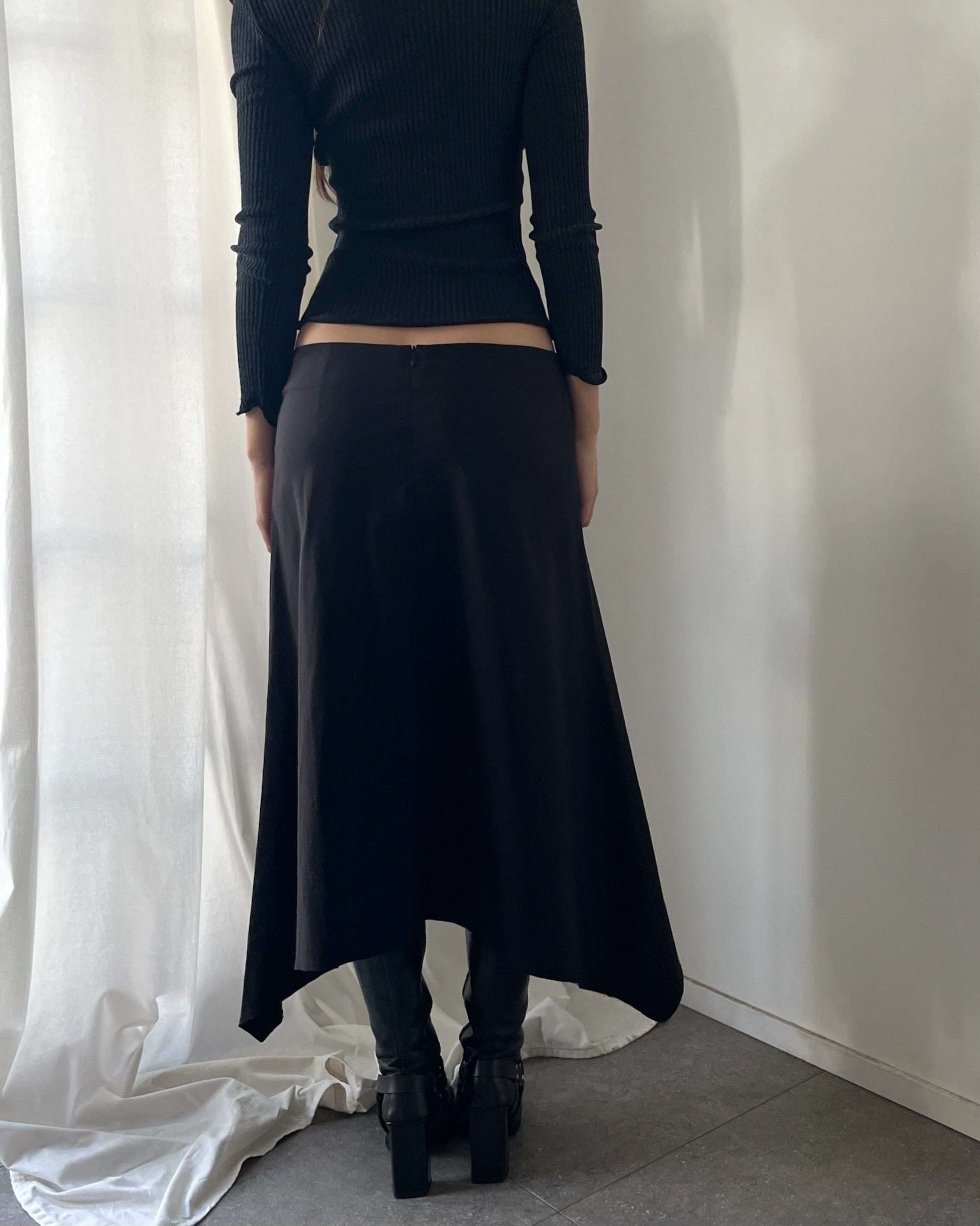2000s black nylon midi skirt