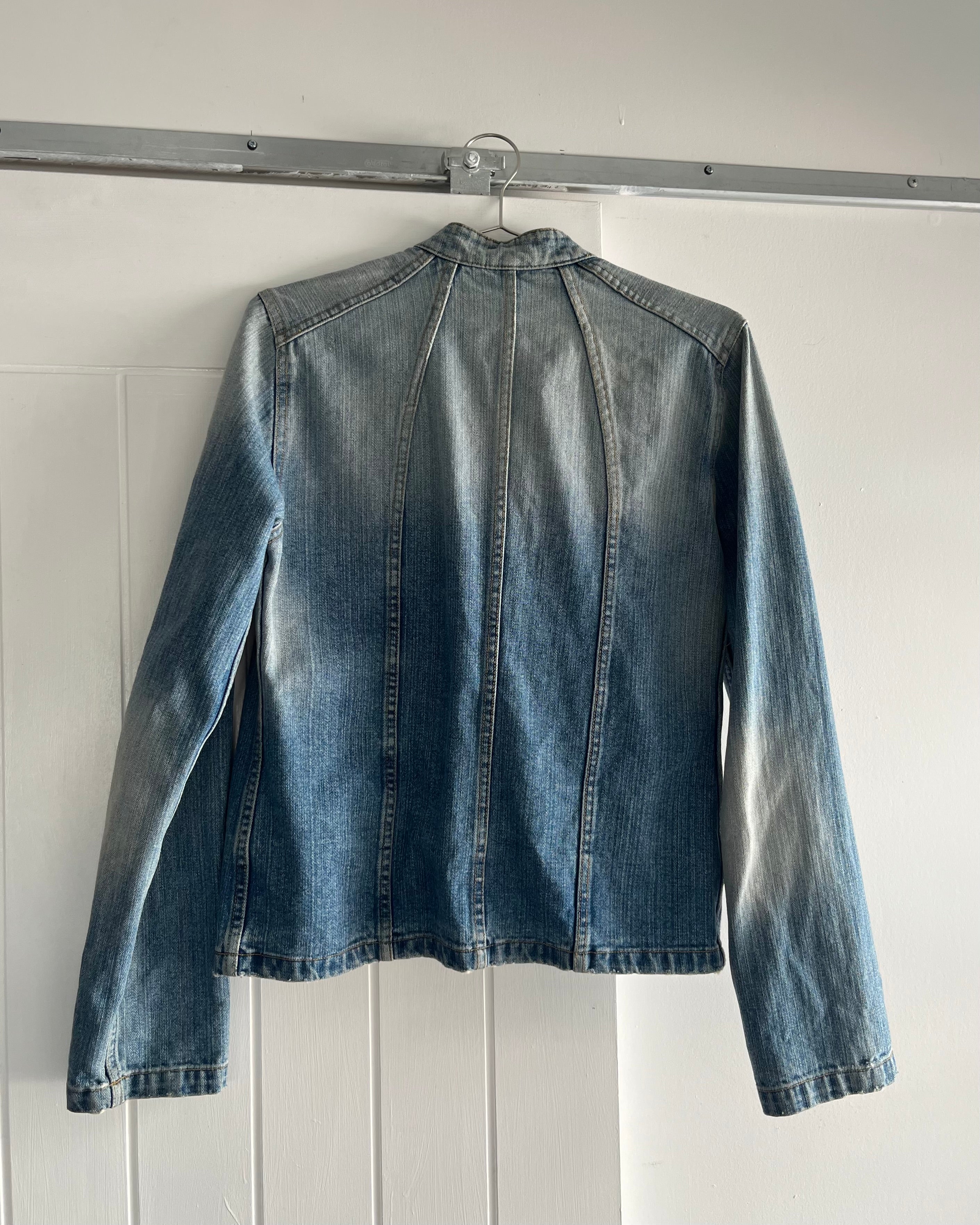 2000s denim moto zip up jacket
