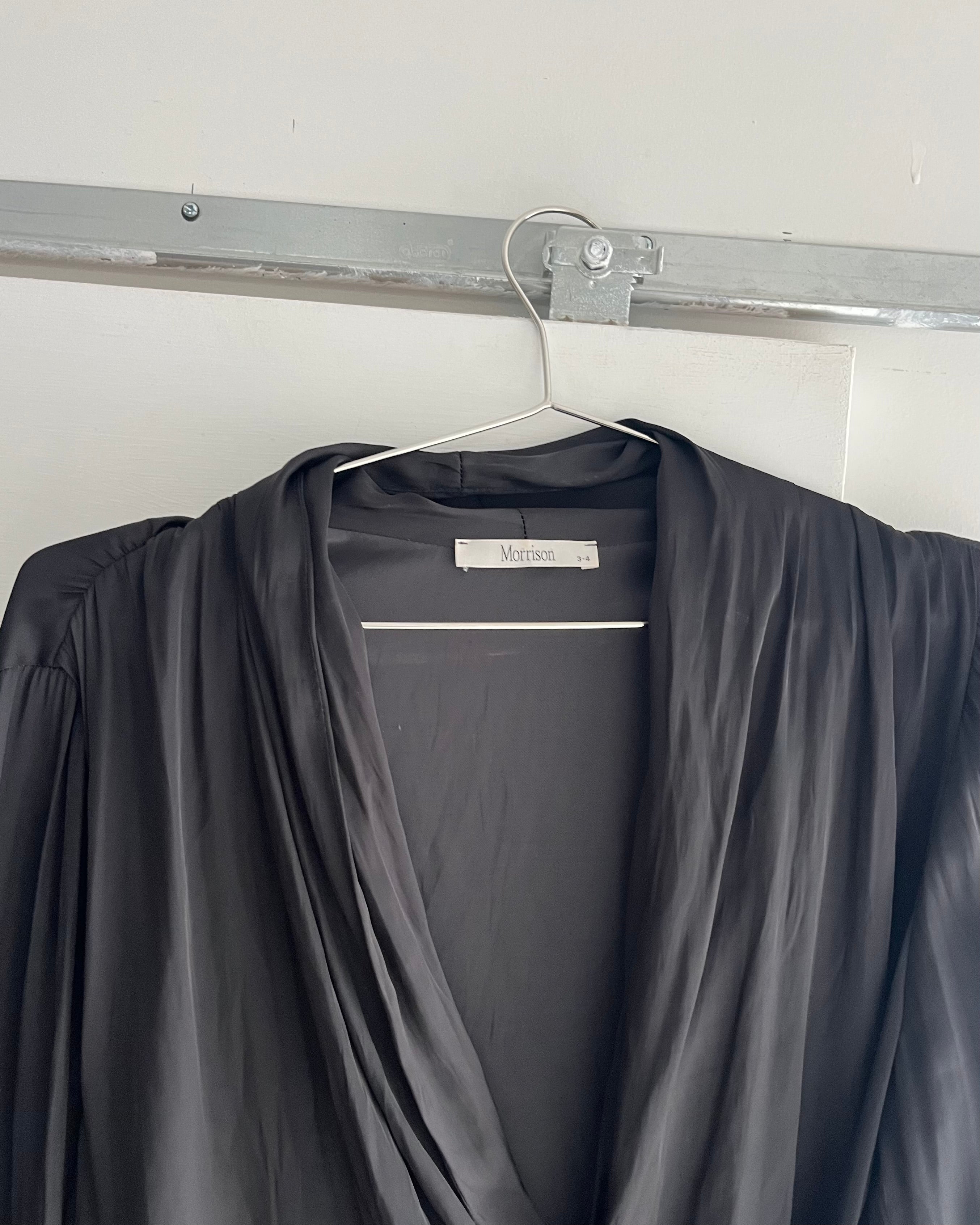 2000s black wrap plunge blouse  top