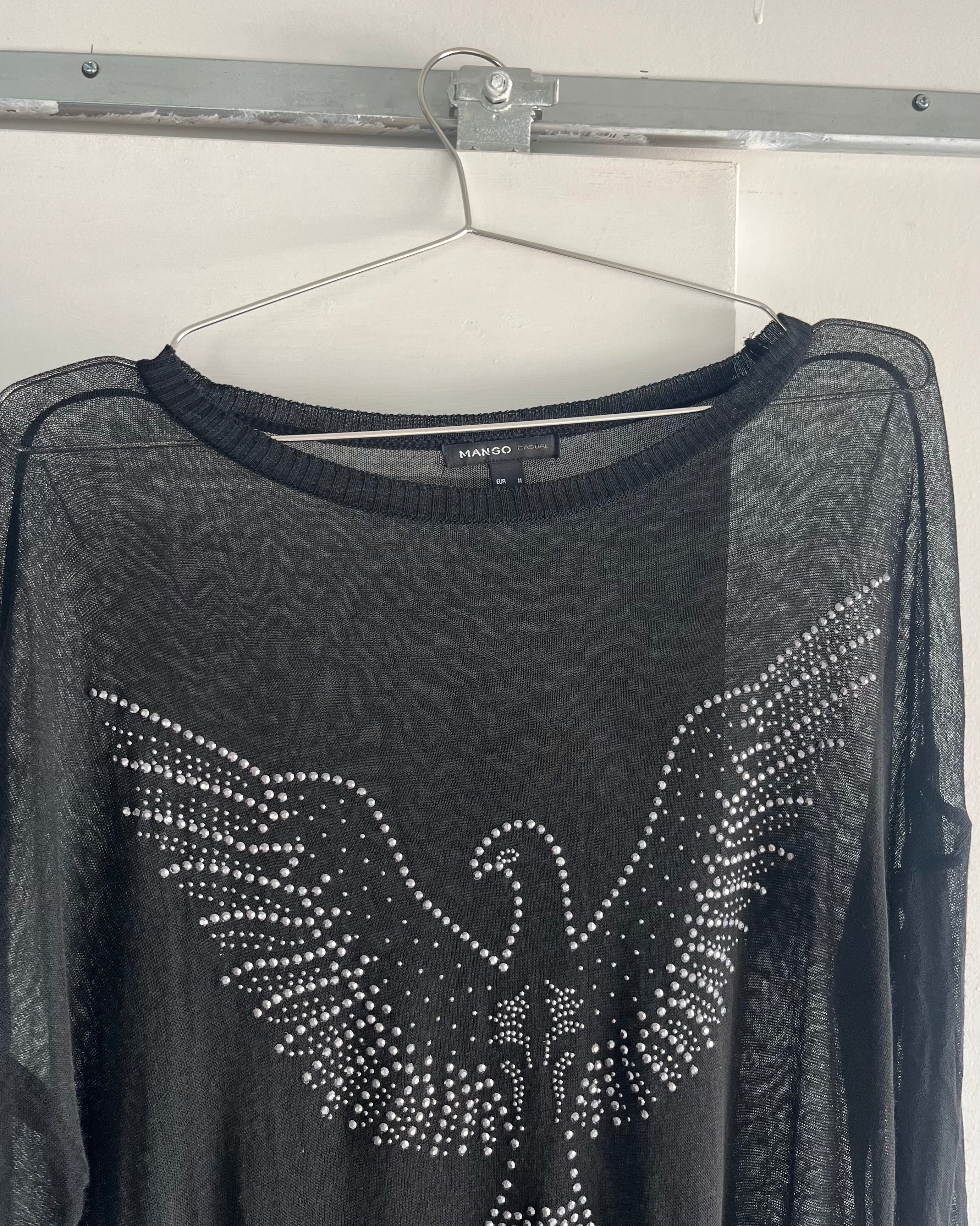2000s rhinestone sheer knit top