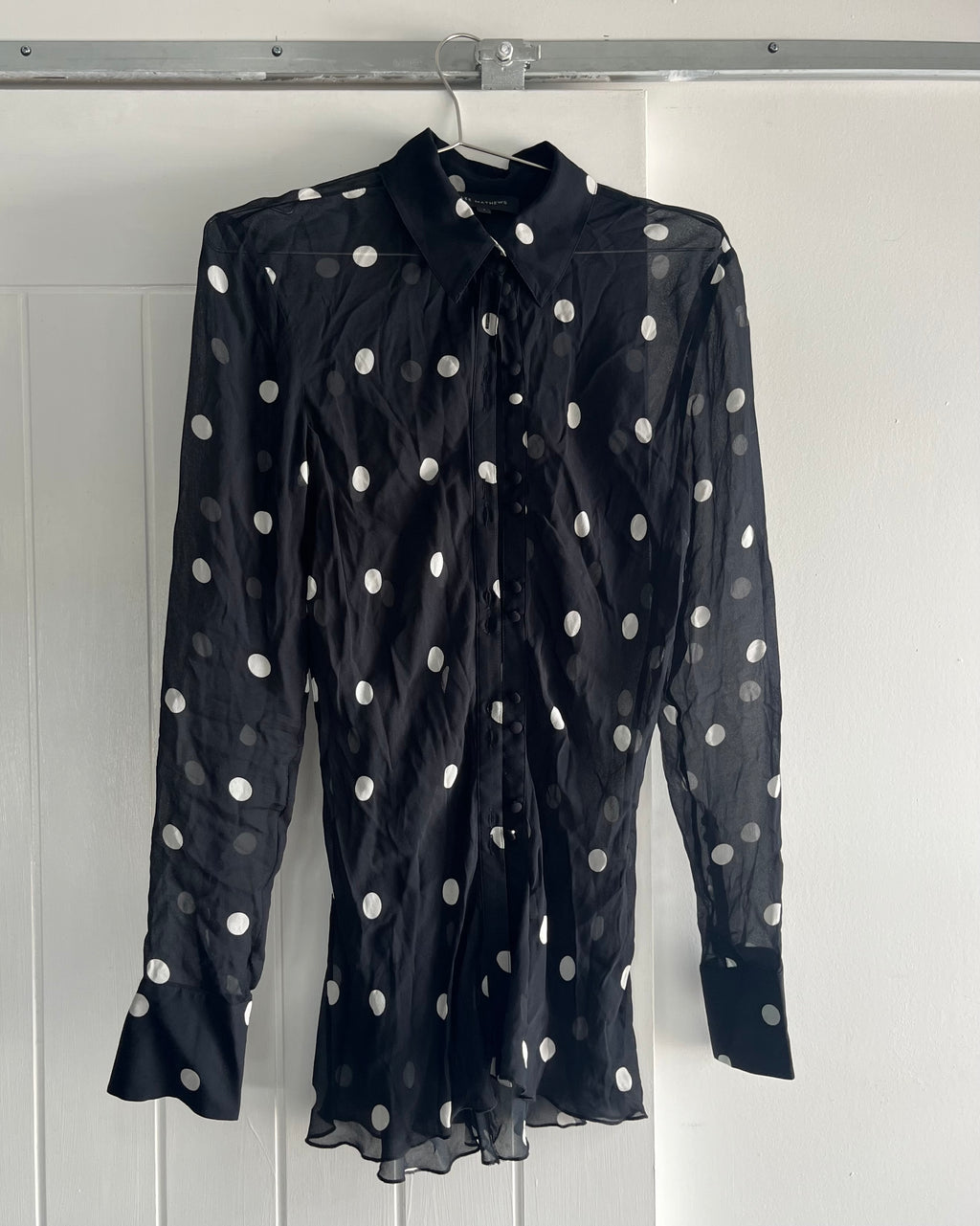 2000s silky polka dot button up shirt