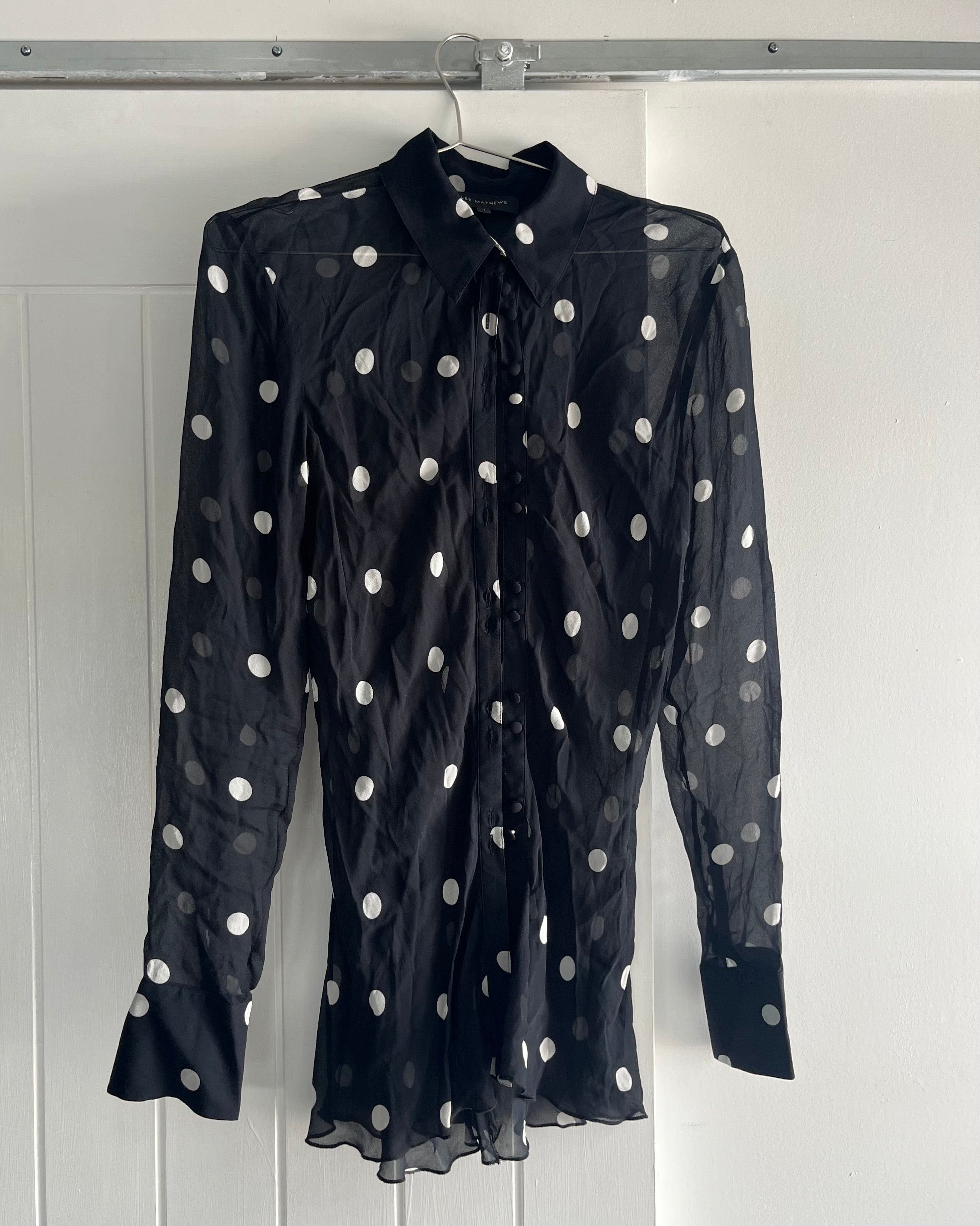 2000s silky polka dot button up shirt