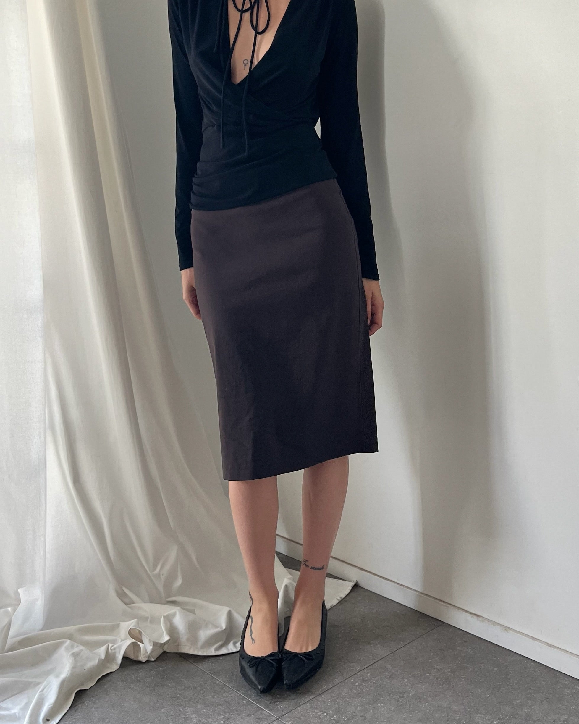 90s brown pencil midi skirt